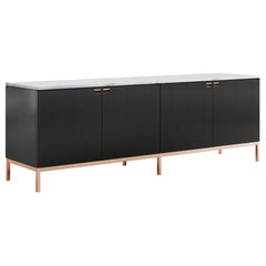 Florence Knoll Large Credenza, Ebonized Oak, Polished Arabescato & Rose Gold 