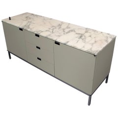 Vintage Florence Knoll Credenza in Pastel Grey/Green and Marble Top, 1961