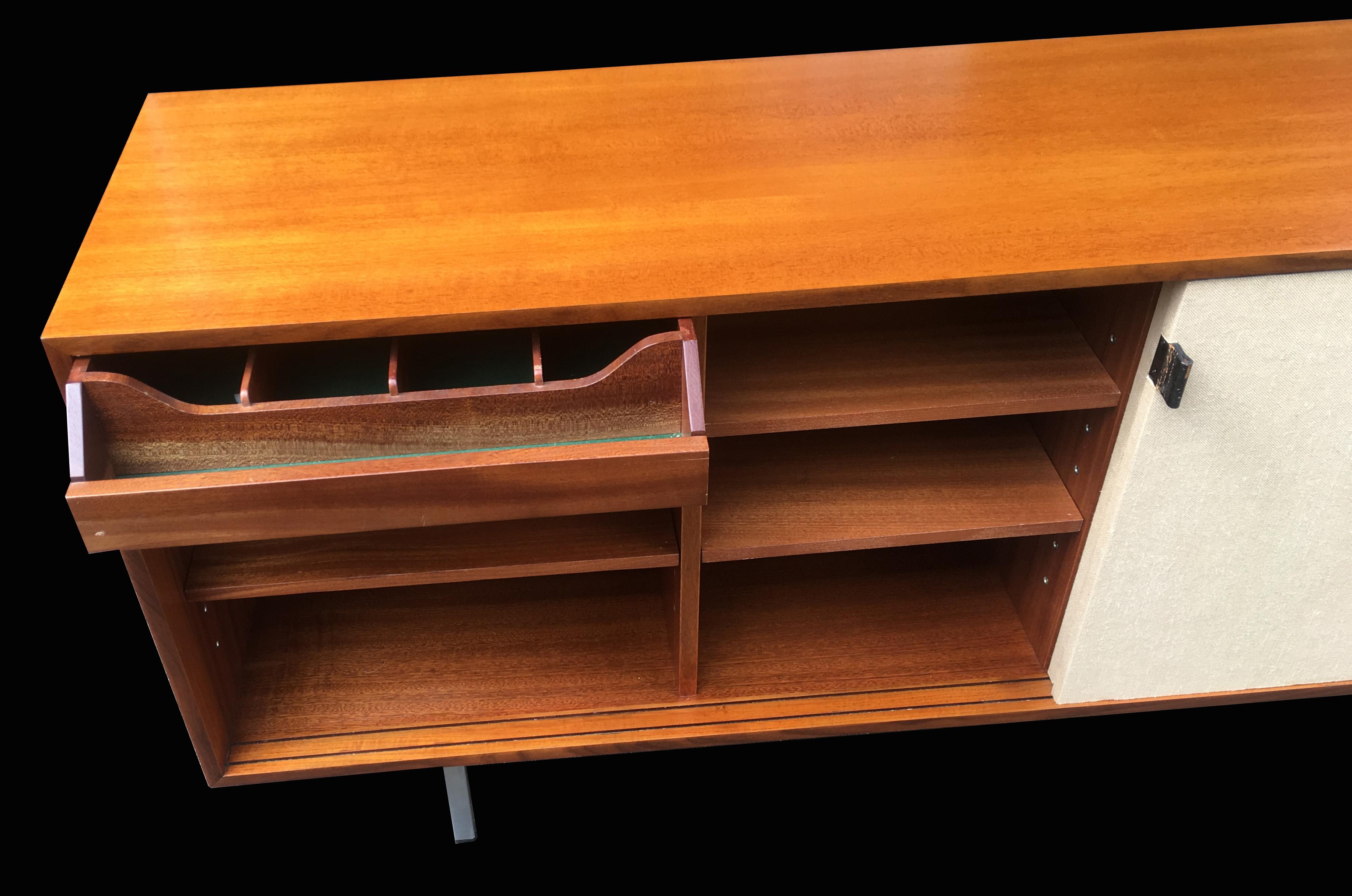 Mid-Century Modern Florence Knoll Credenza in Teak and Linen