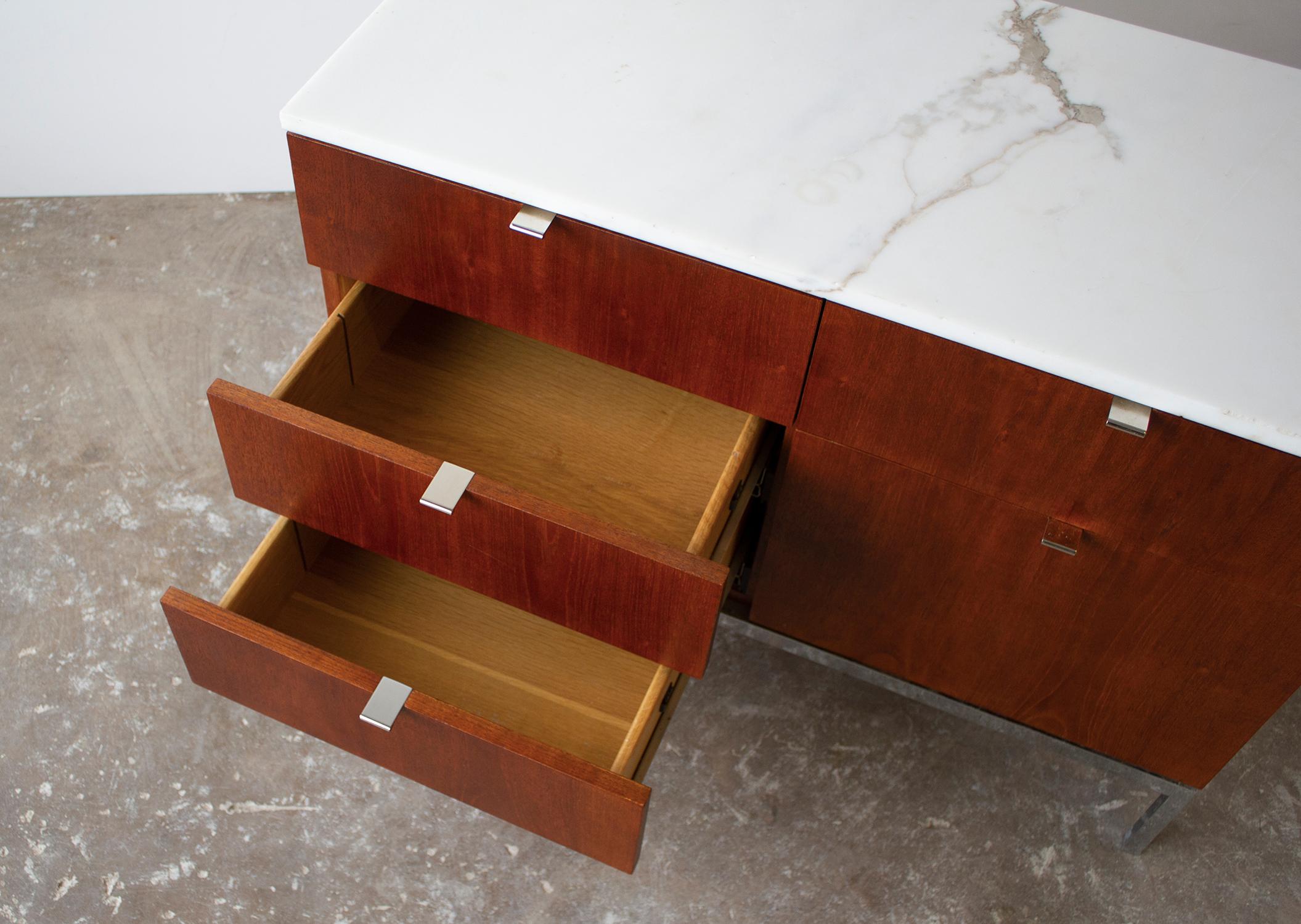 Carrara Marble Florence Knoll Credenza in Teak and Marble