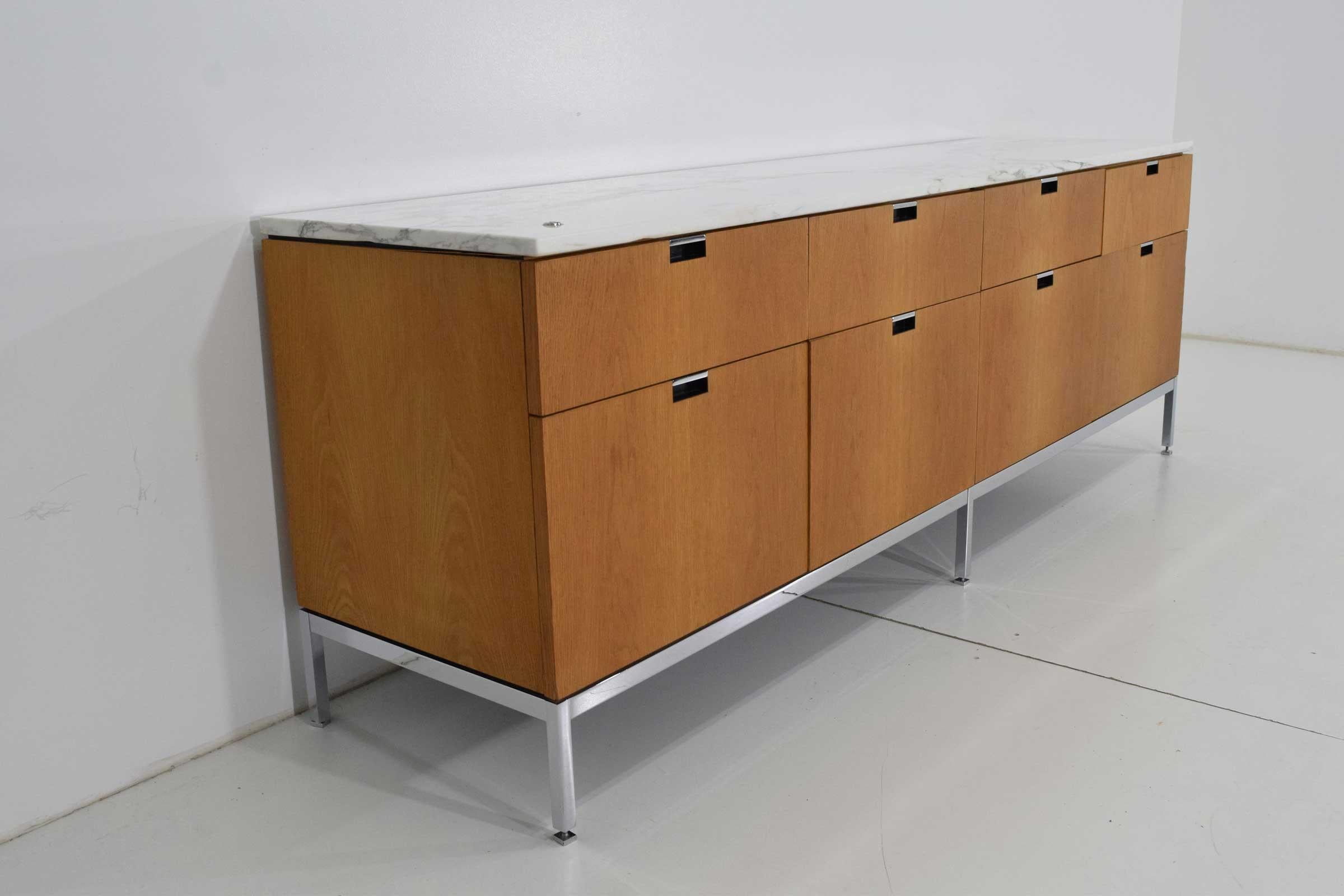 Mid-Century Modern Florence Knoll Credenza in White Oak and Calacutta Marble