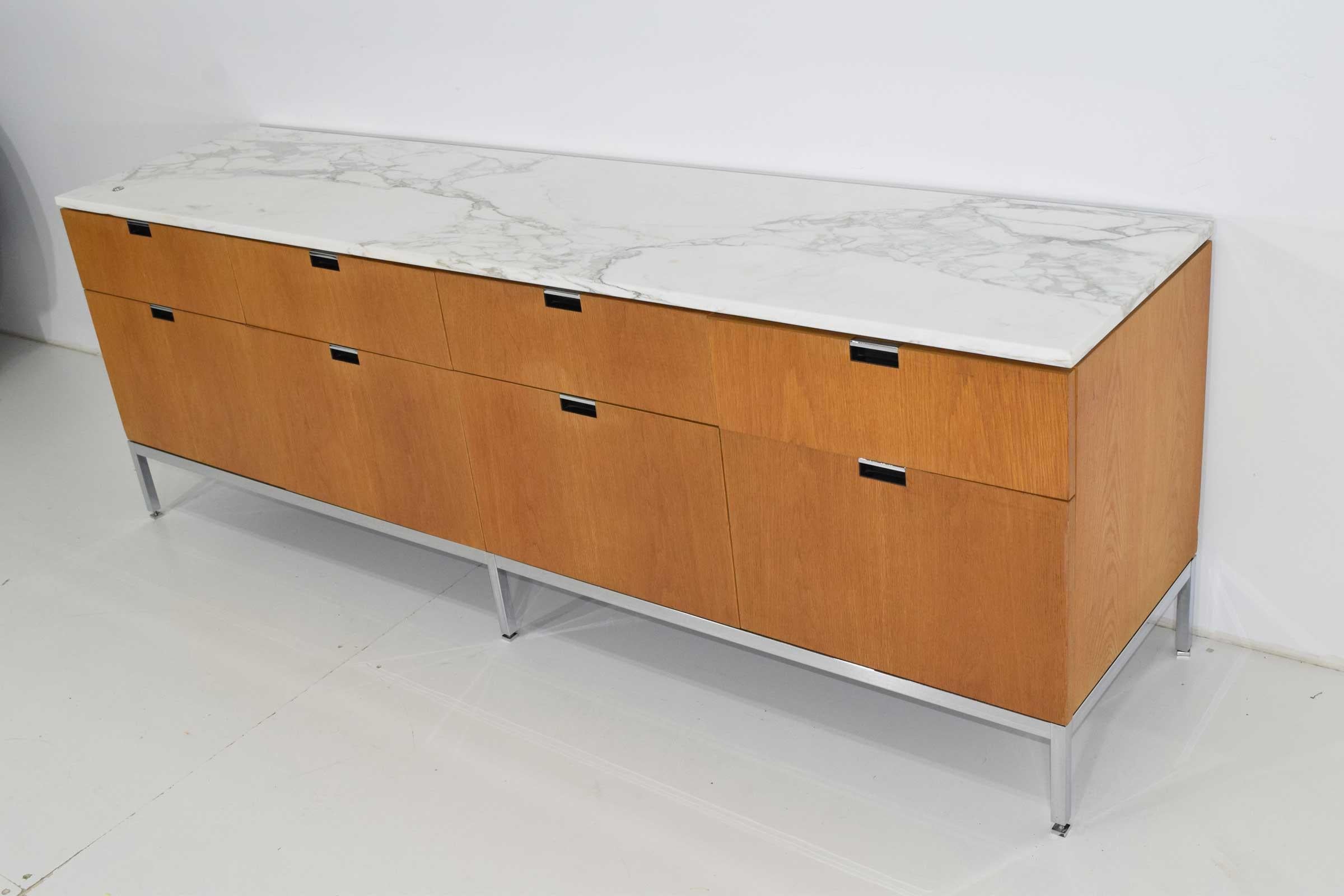 20th Century Florence Knoll Credenza in White Oak and Calacutta Marble