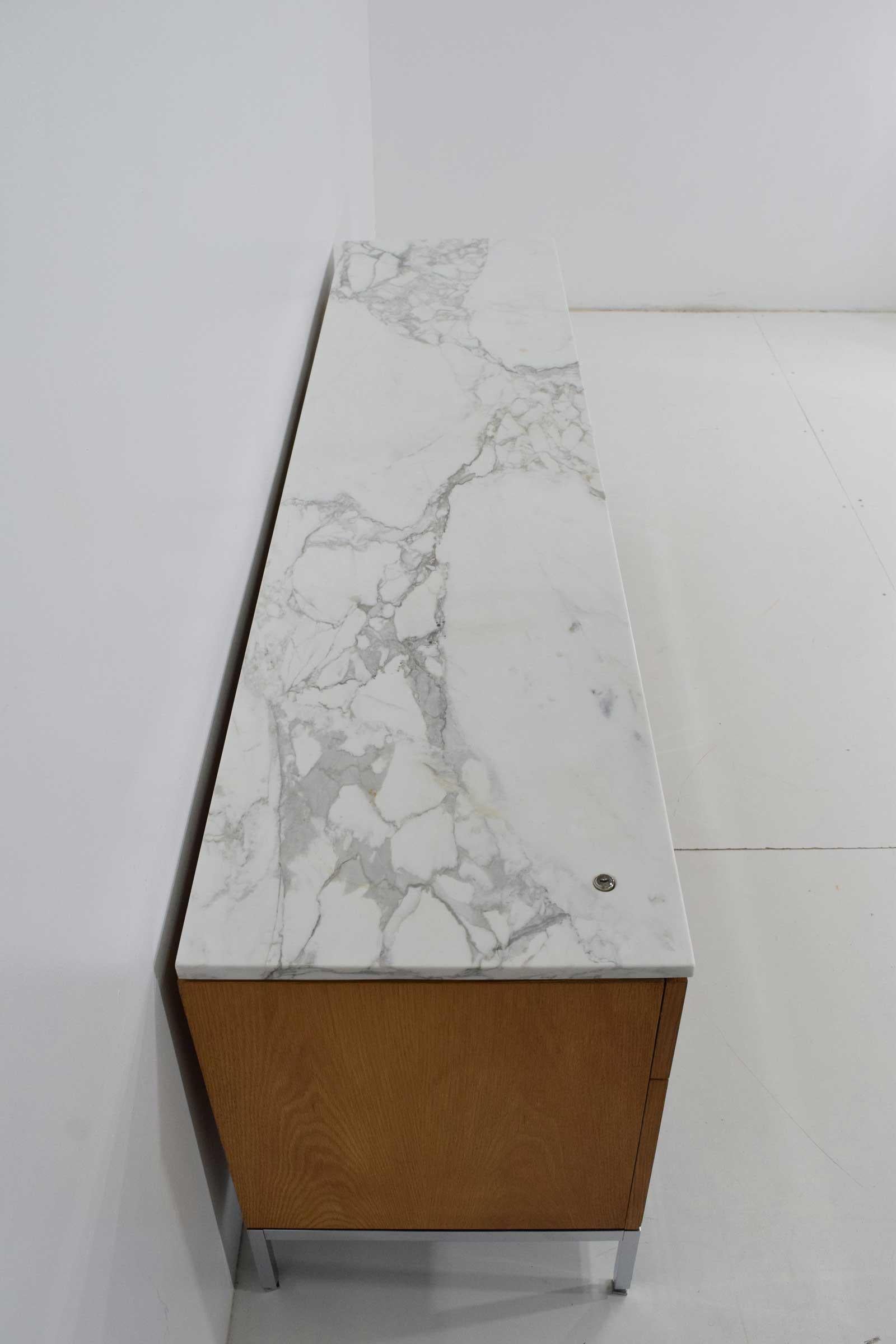 Chrome Florence Knoll Credenza in White Oak and Calacutta Marble
