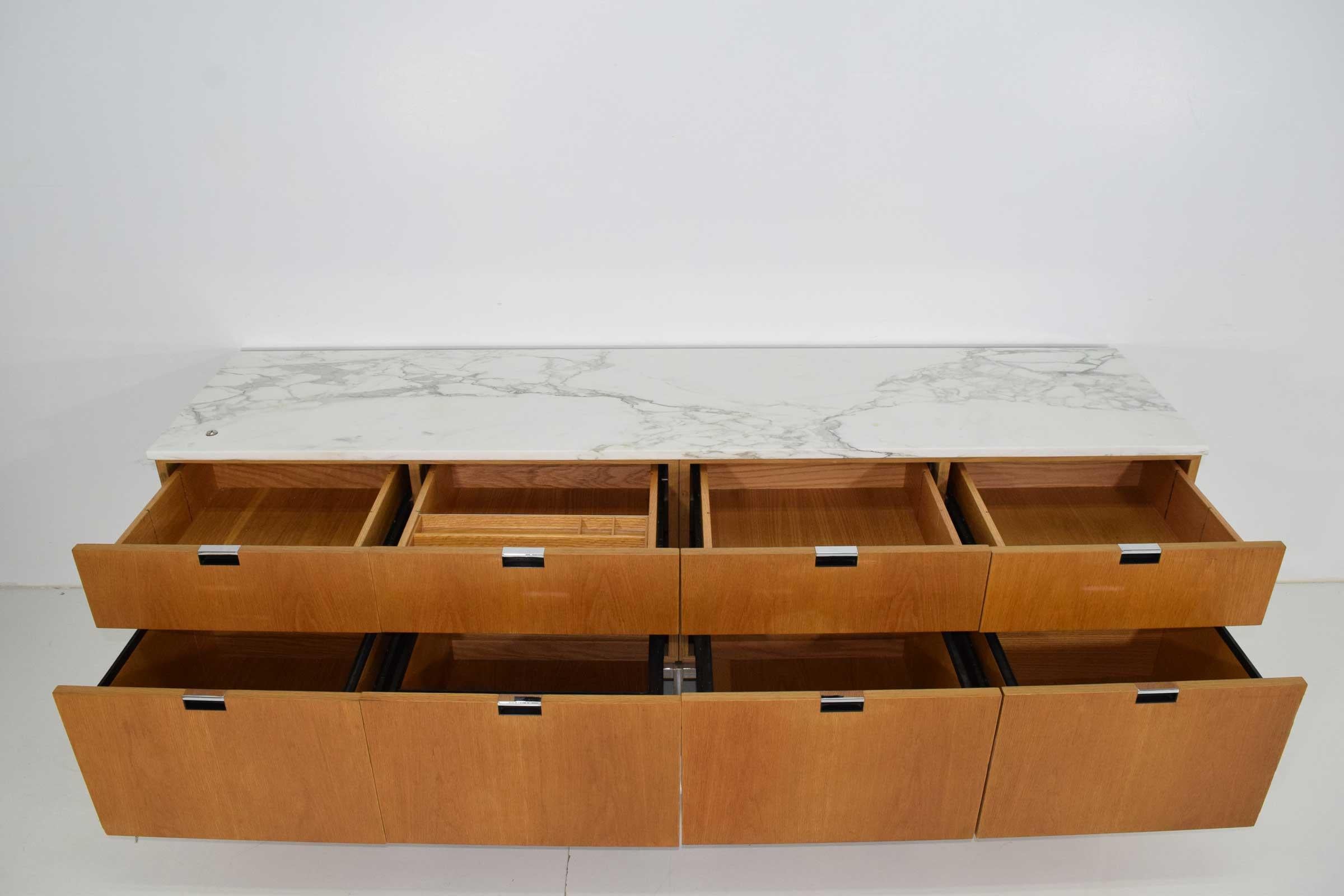 Florence Knoll Credenza in White Oak and Calacutta Marble 1