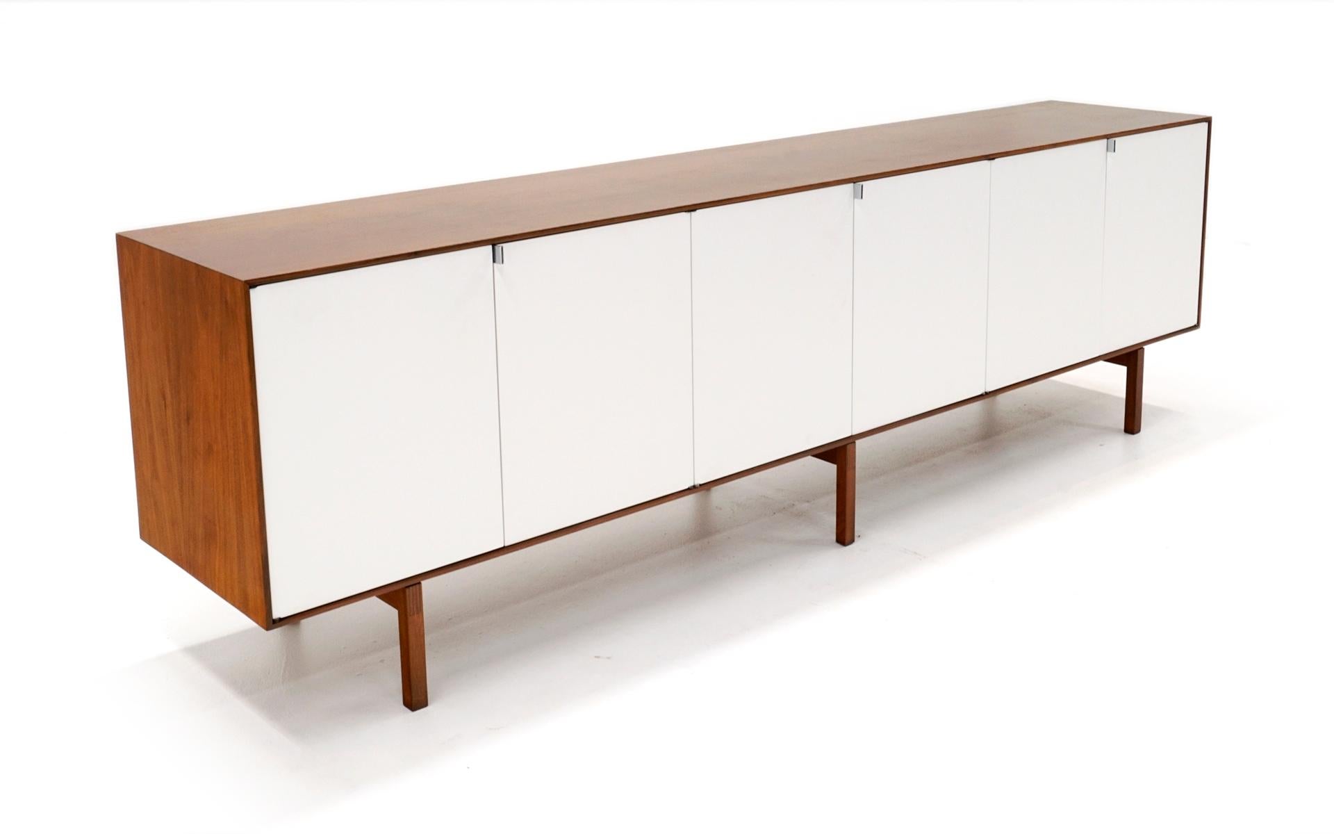 Mid-Century Modern Florence Knoll Credenza, Rare Six Door, Walnut and White / Ivory, Rare, Signed
