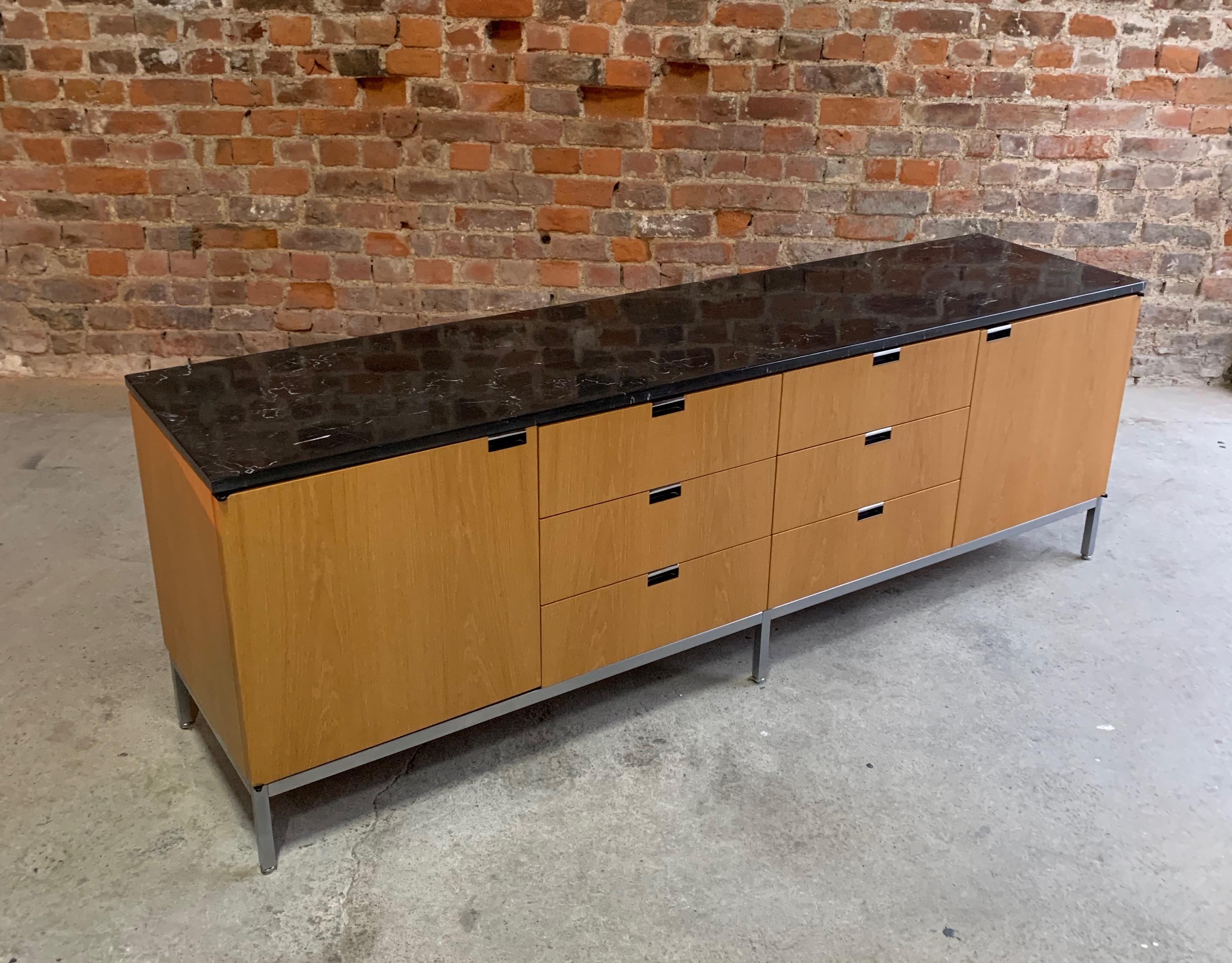 Florence Knoll Credenza Sideboard Oak and Nero Marquina Marble Original, 1970s 7