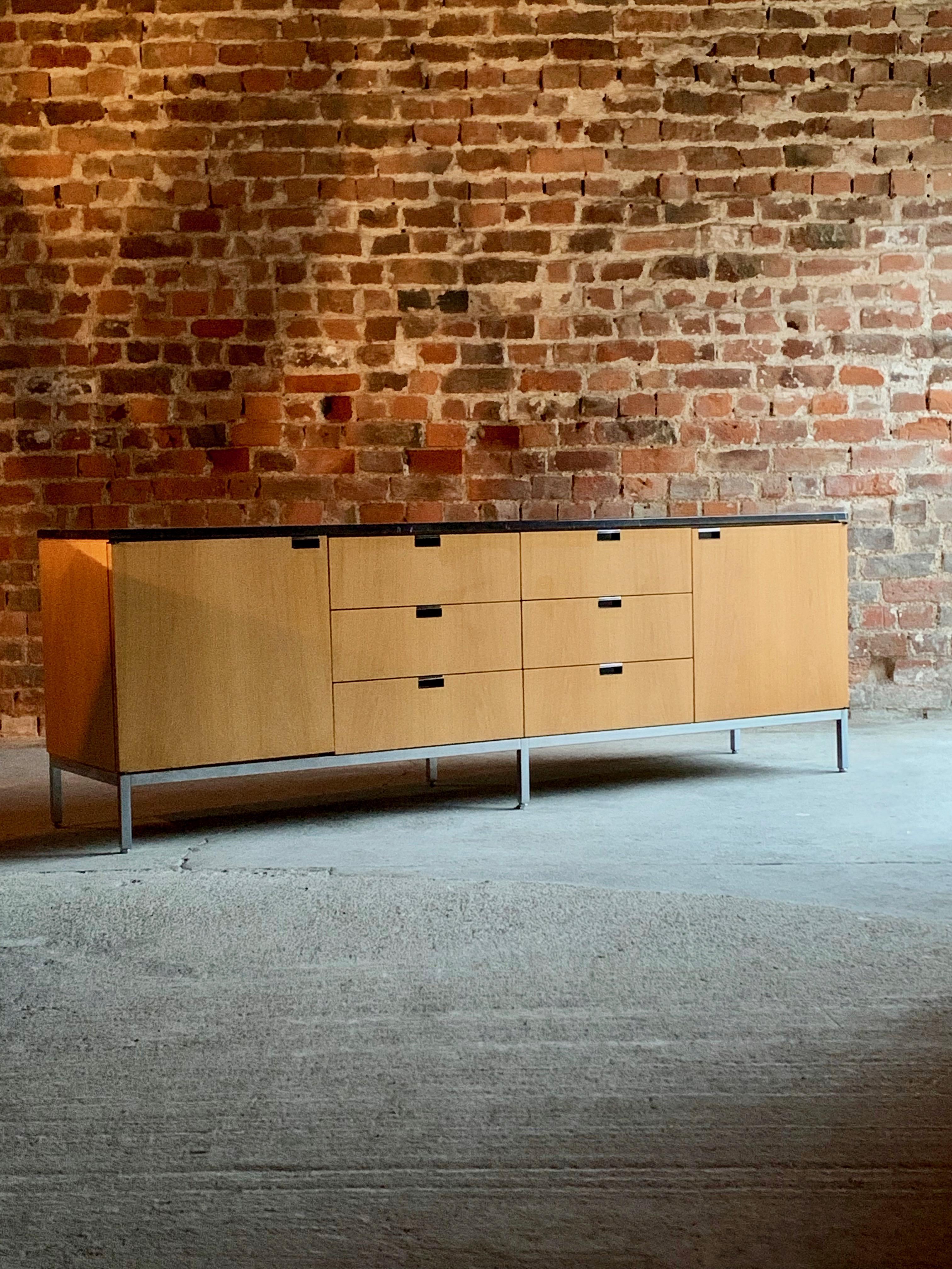 Mid-Century Modern Florence Knoll Credenza Sideboard Oak and Nero Marquina Marble Original, 1970s