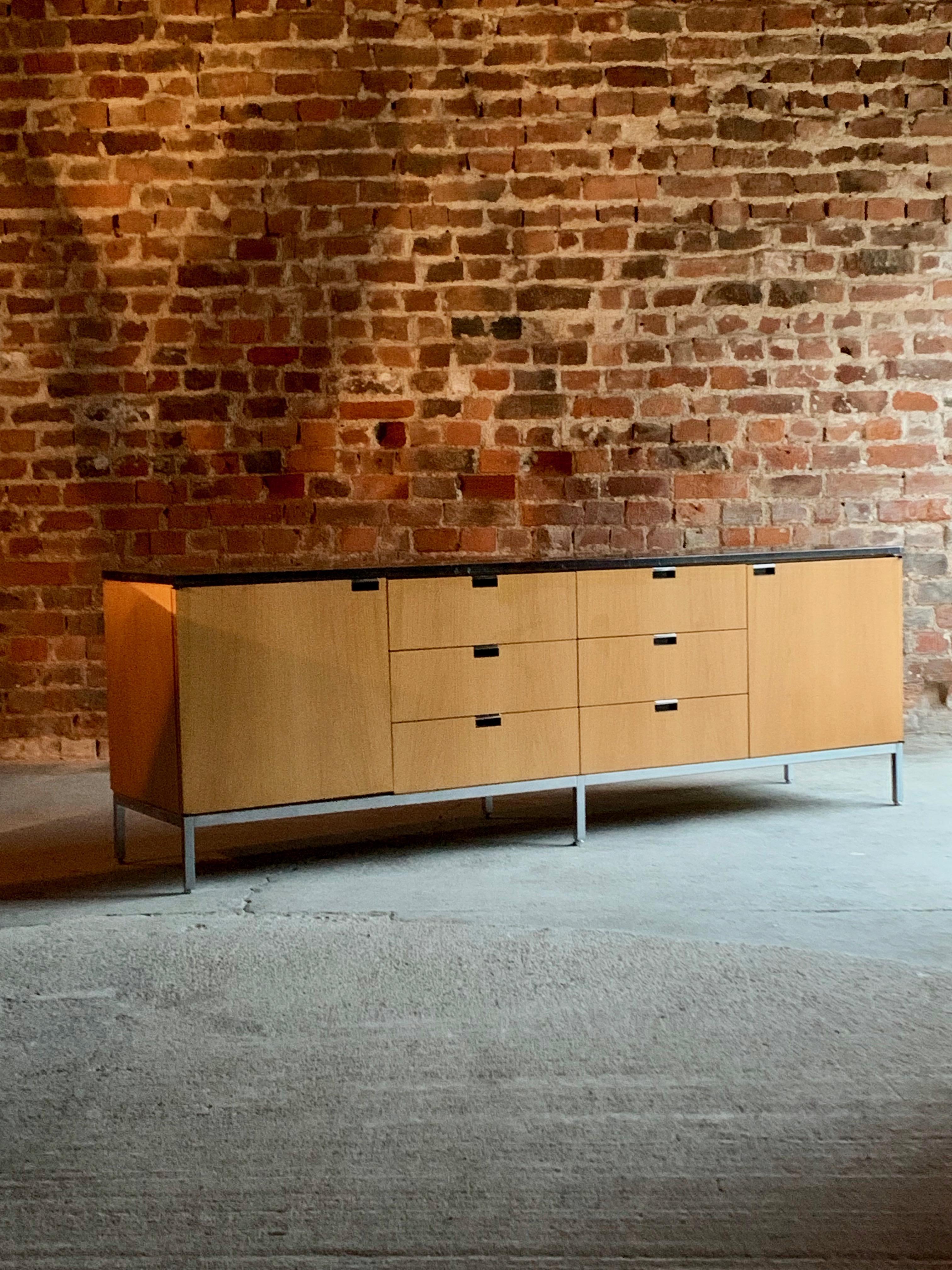 Mid-Century Modern Florence Knoll Credenza Sideboard Oak and Nero Marquina Marble Original, 1970s