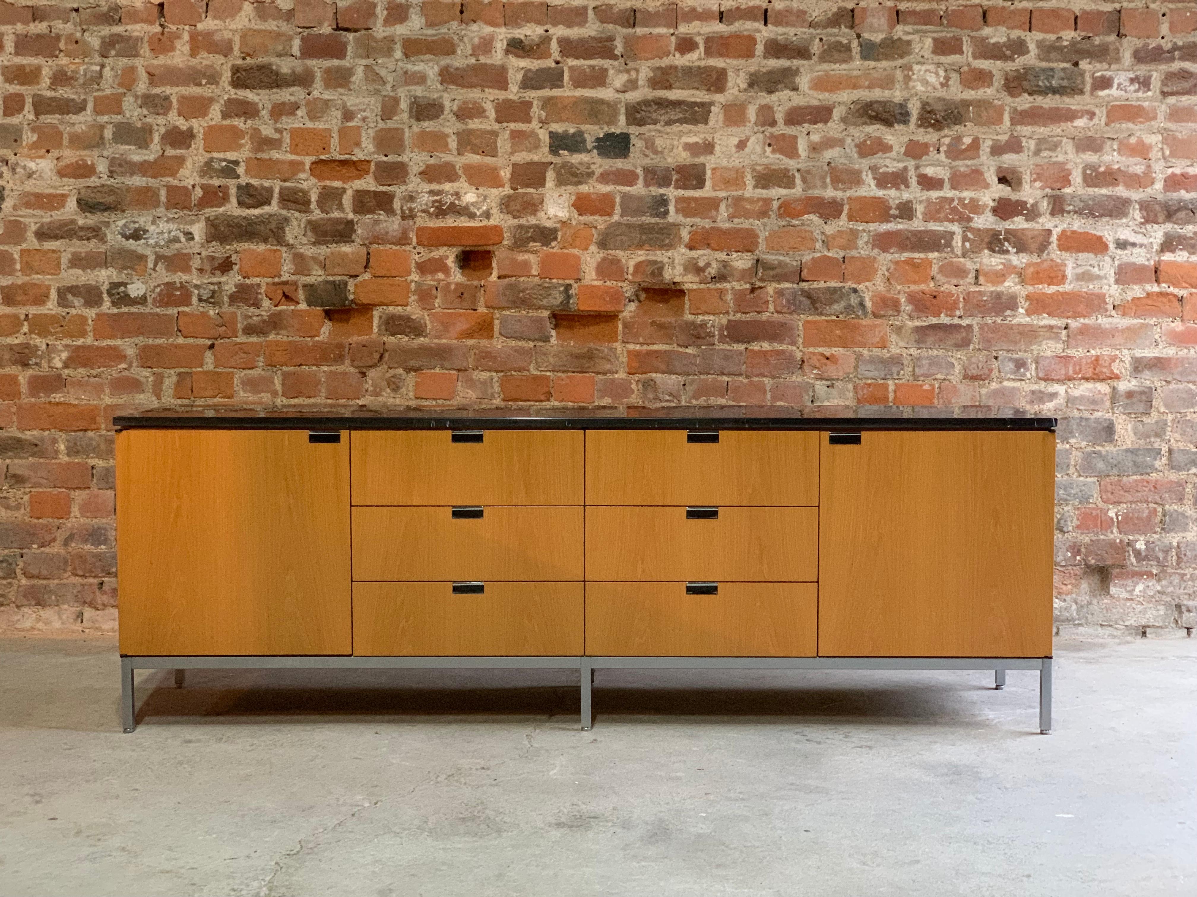 20th Century Florence Knoll Credenza Sideboard Oak and Nero Marquina Marble Original, 1970s