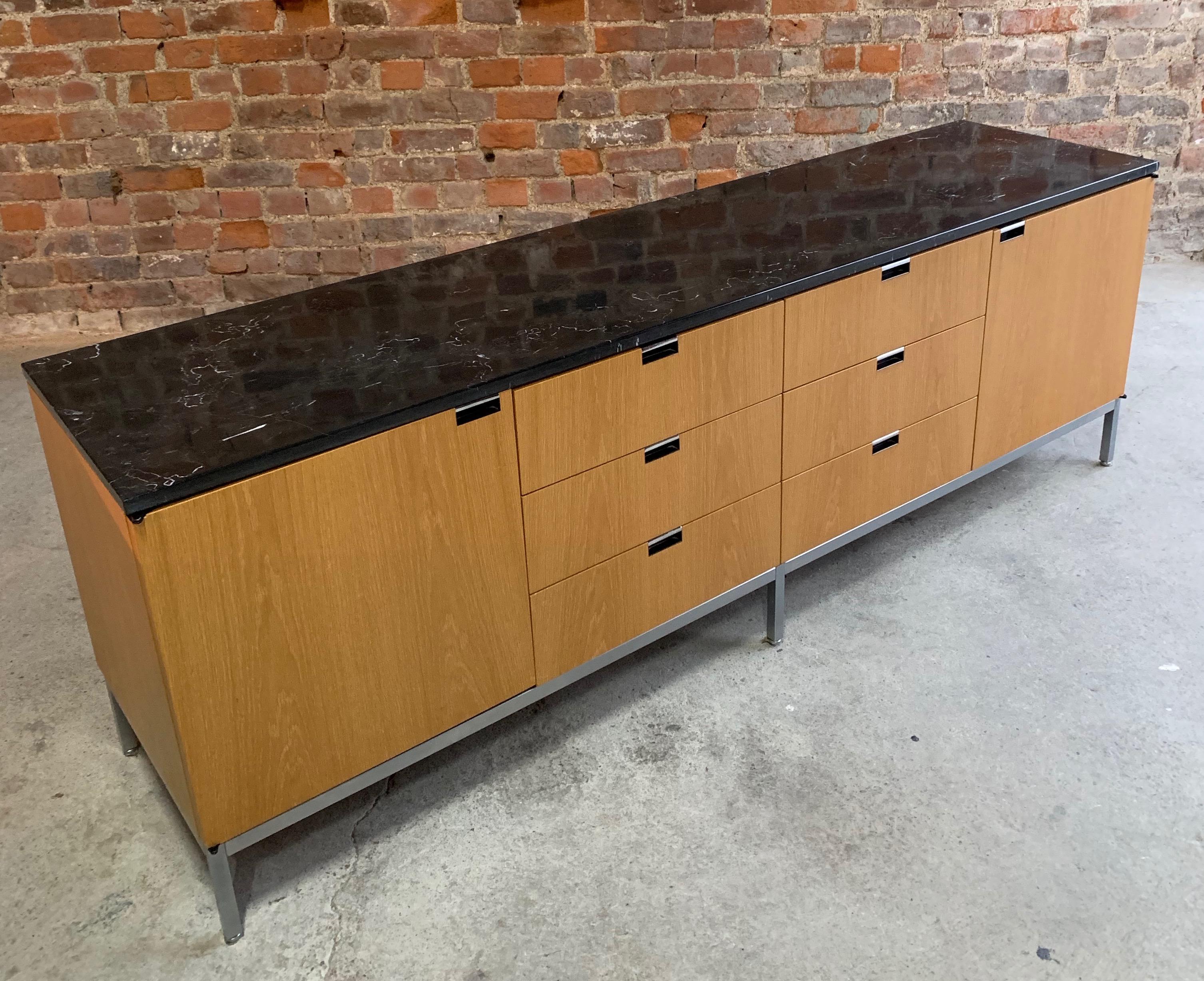 Florence Knoll Credenza Sideboard Oak and Nero Marquina Marble Original, 1970s 1