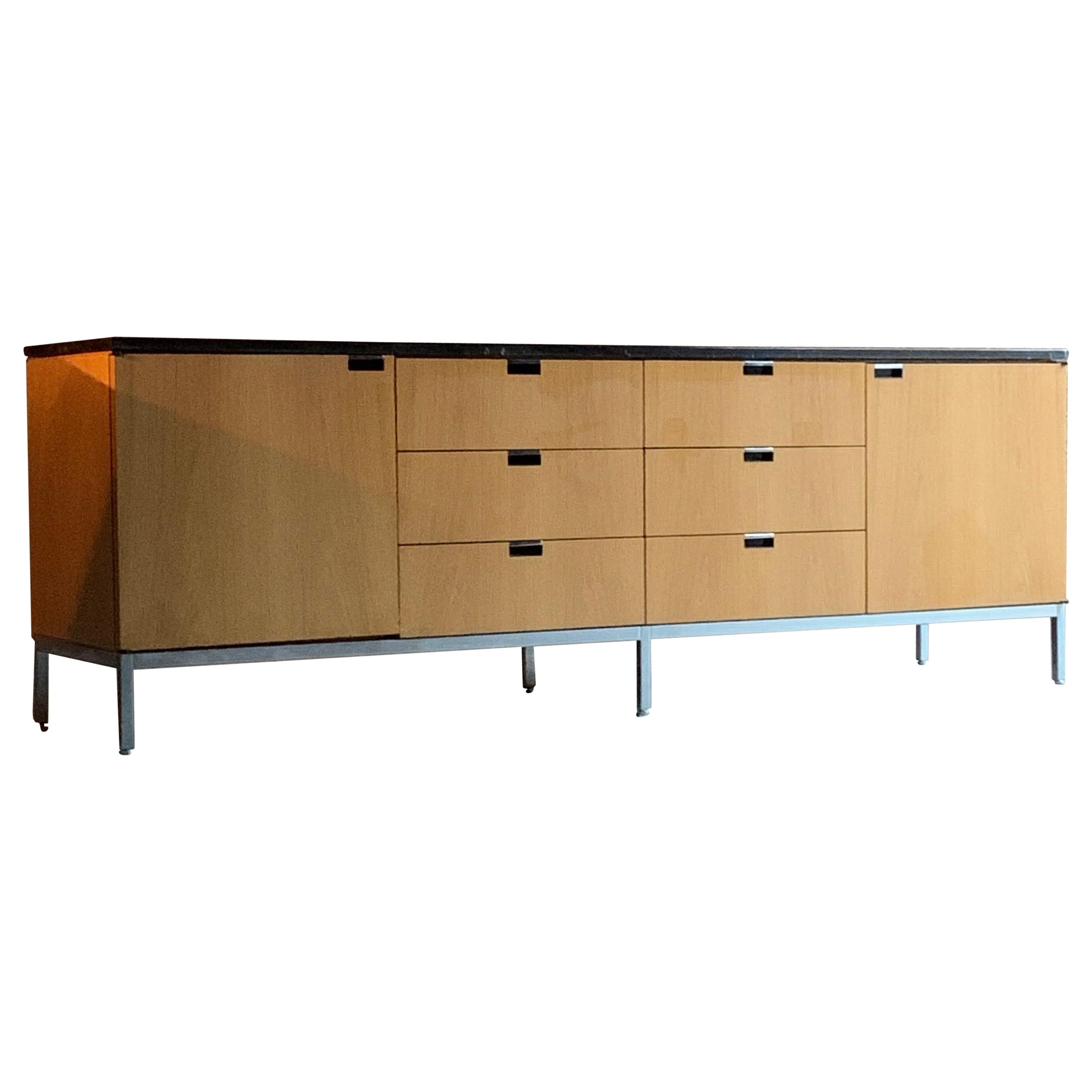 Florence Knoll Credenza Sideboard Oak and Nero Marquina Marble Original, 1970s