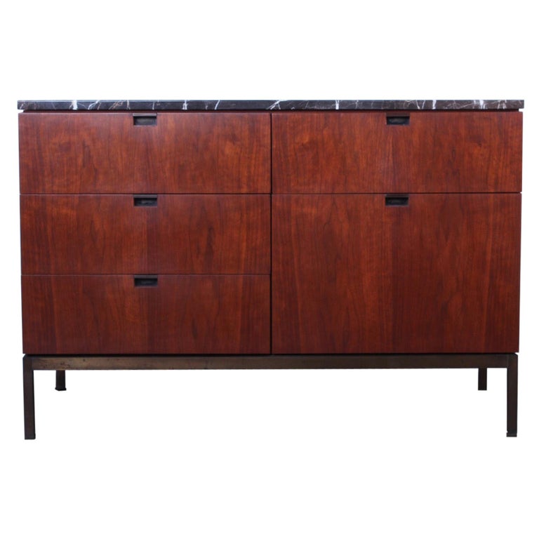 Florence Knoll Credenza with Bronze Base and Stone Top at 1stDibs