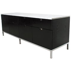 Florence Knoll Credenza with White Carrera Marble in Black Oak