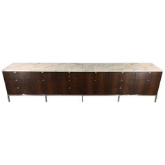 Florence Knoll Custom Long Two-Part Rosewood Credenza with Carrara Marble Tops