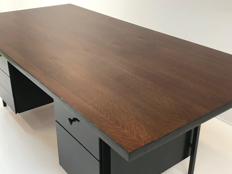 Florence Knoll Desk Brown Top And Black Drawers For Sale At 1stdibs