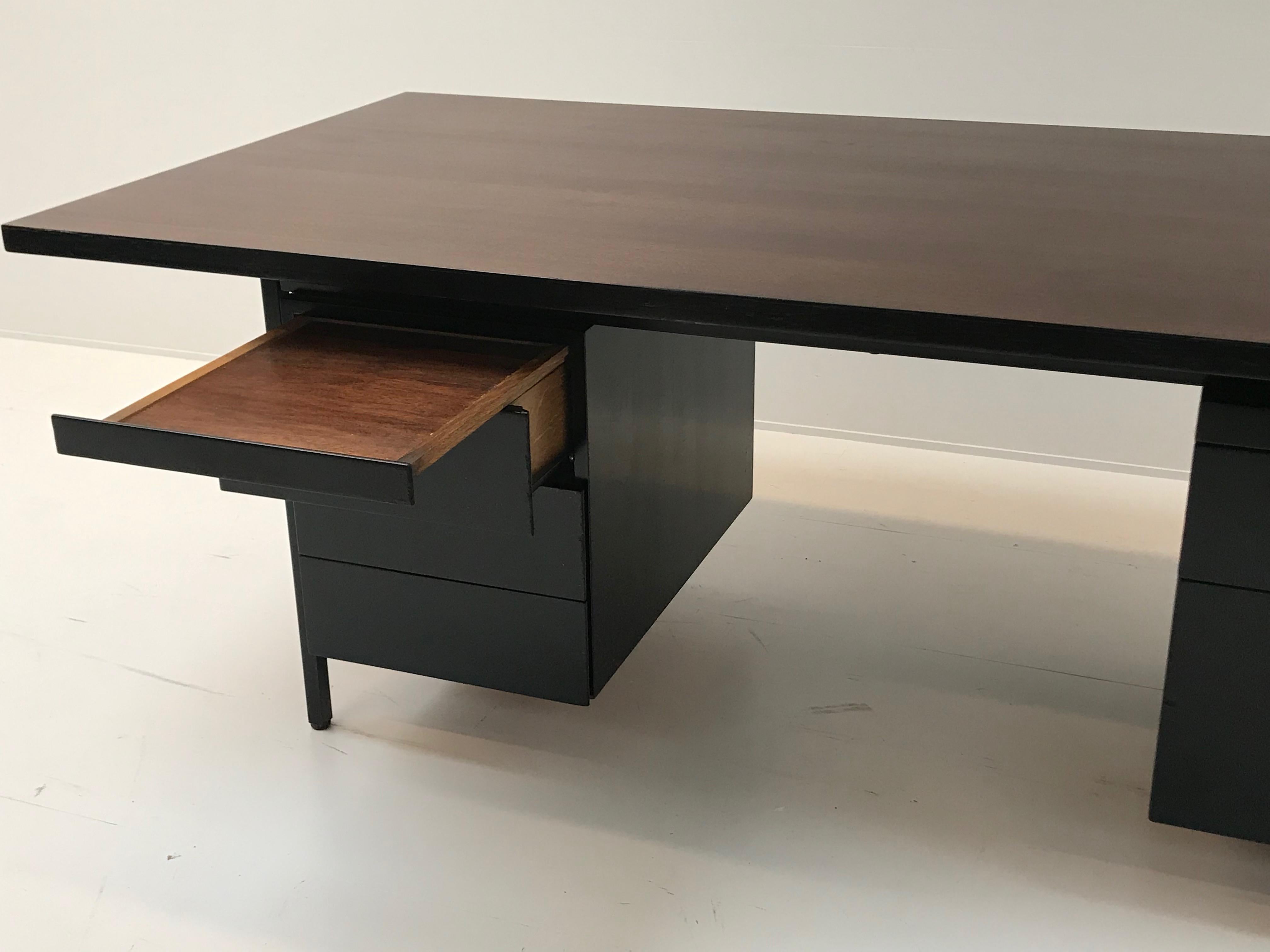Florence Knoll Desk, Brown Top and Black Drawers 1