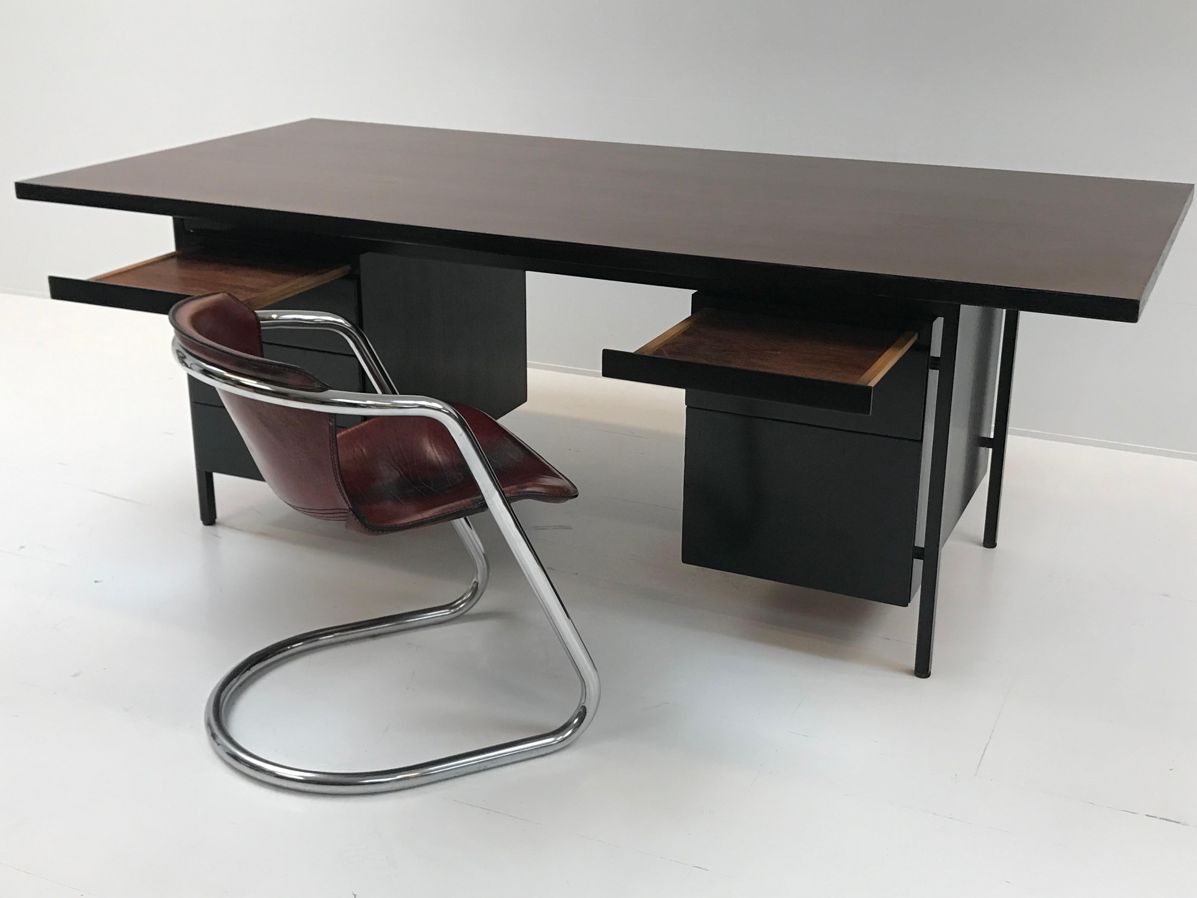 Florence Knoll Desk, Brown Top and Black Drawers 5