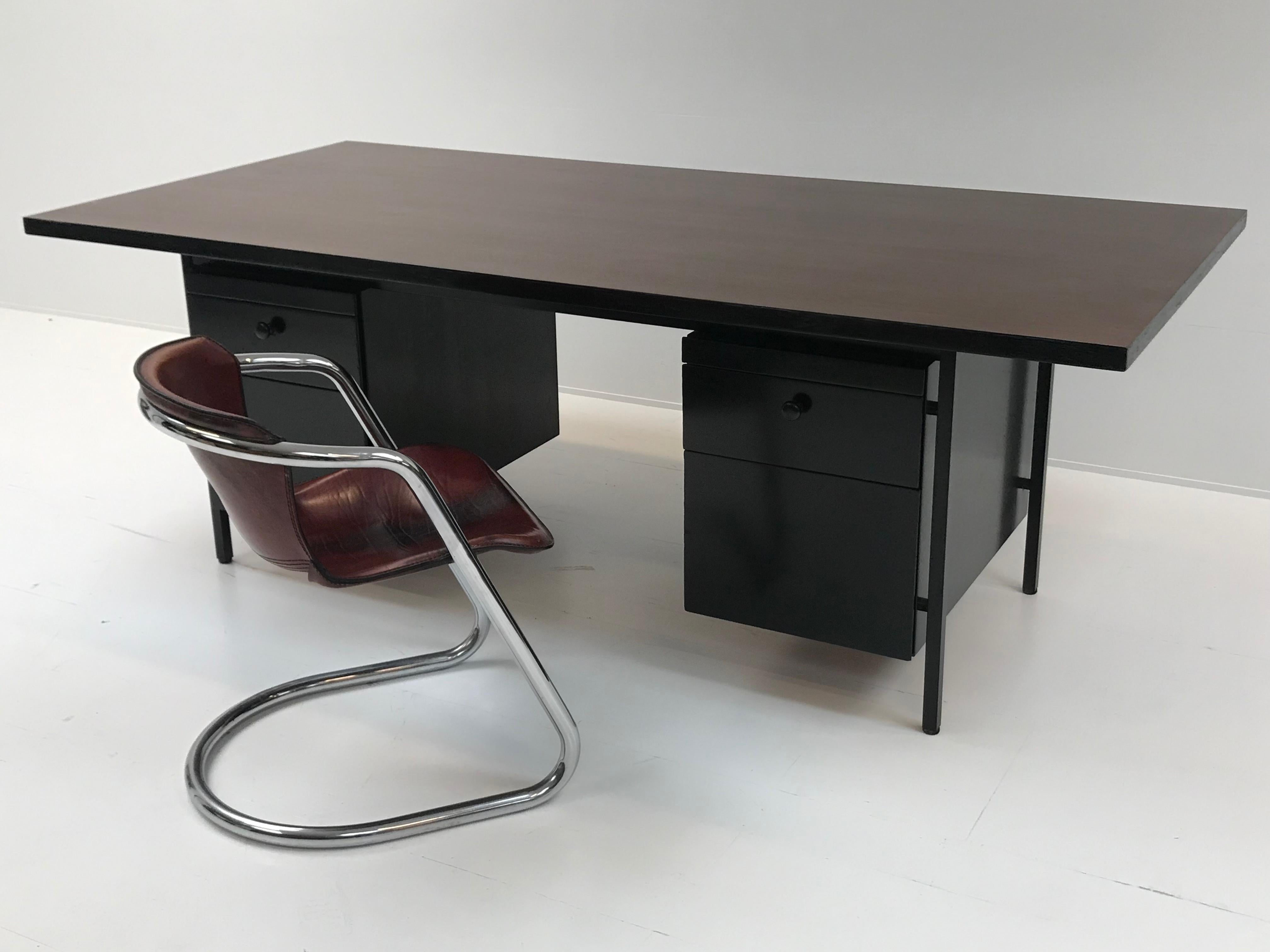 Florence Knoll Desk, Brown Top and Black Drawers 6