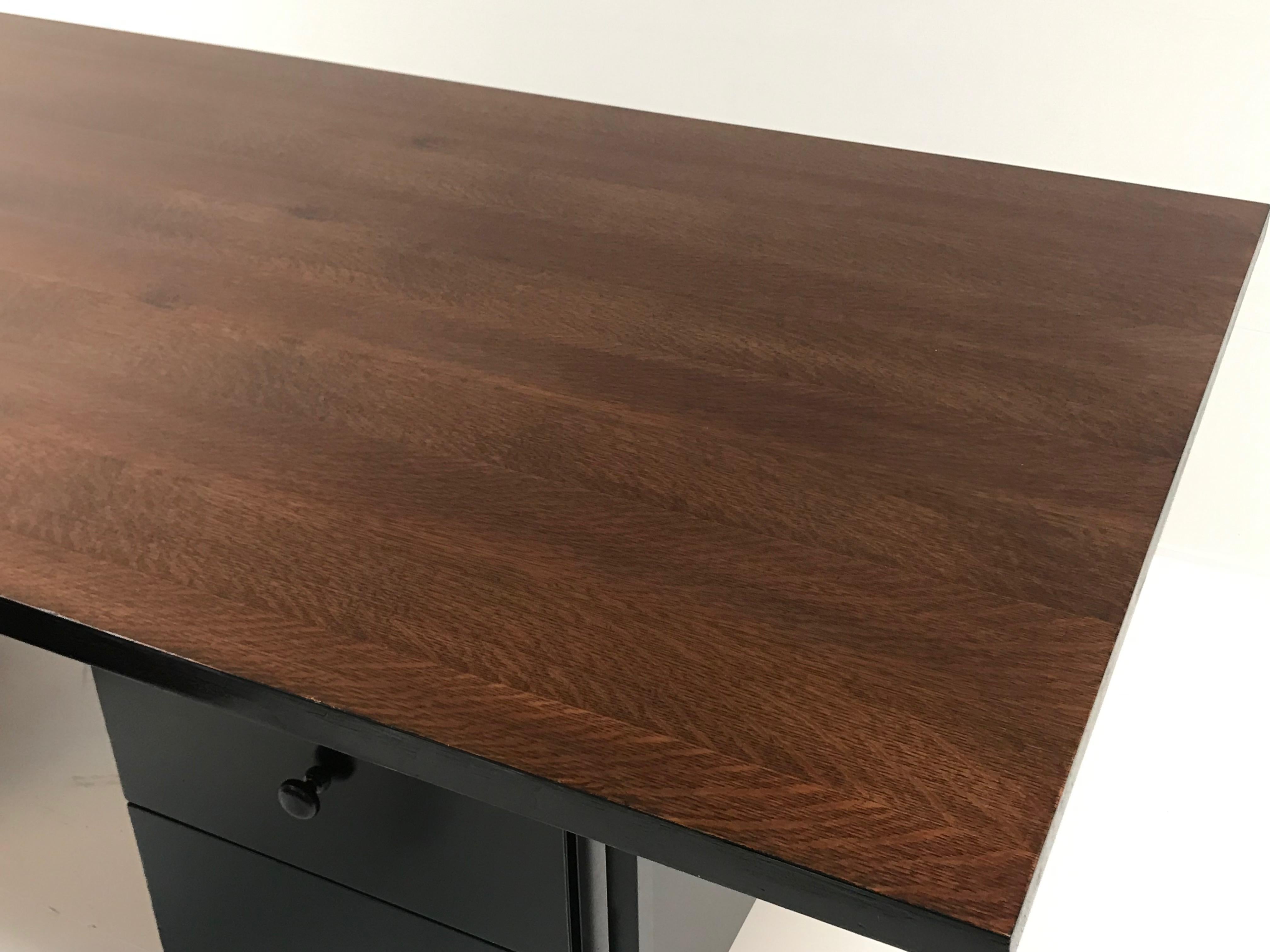 Florence Knoll Desk, Brown Top and Black Drawers 7