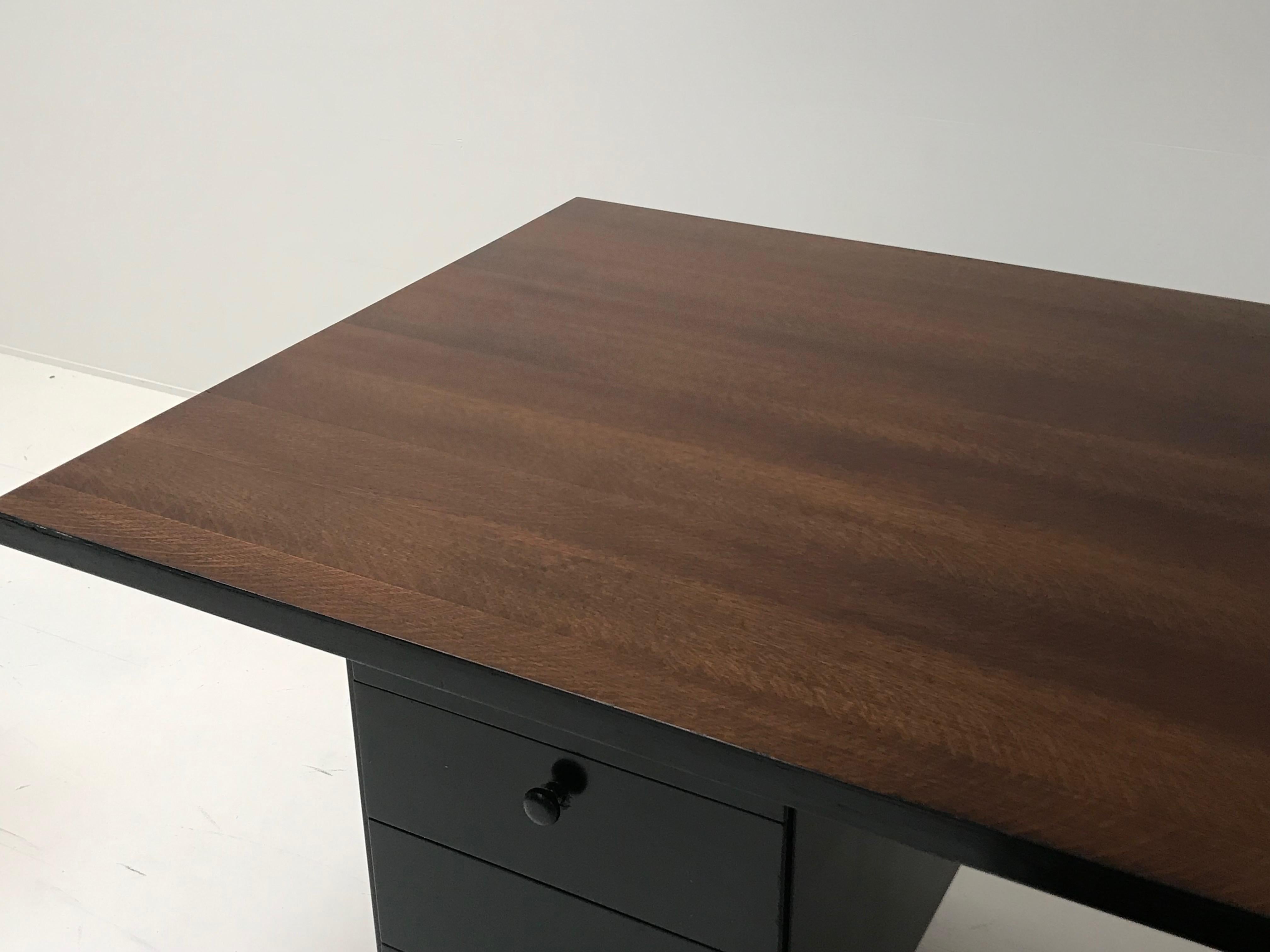 Florence Knoll Desk, Brown Top and Black Drawers 8