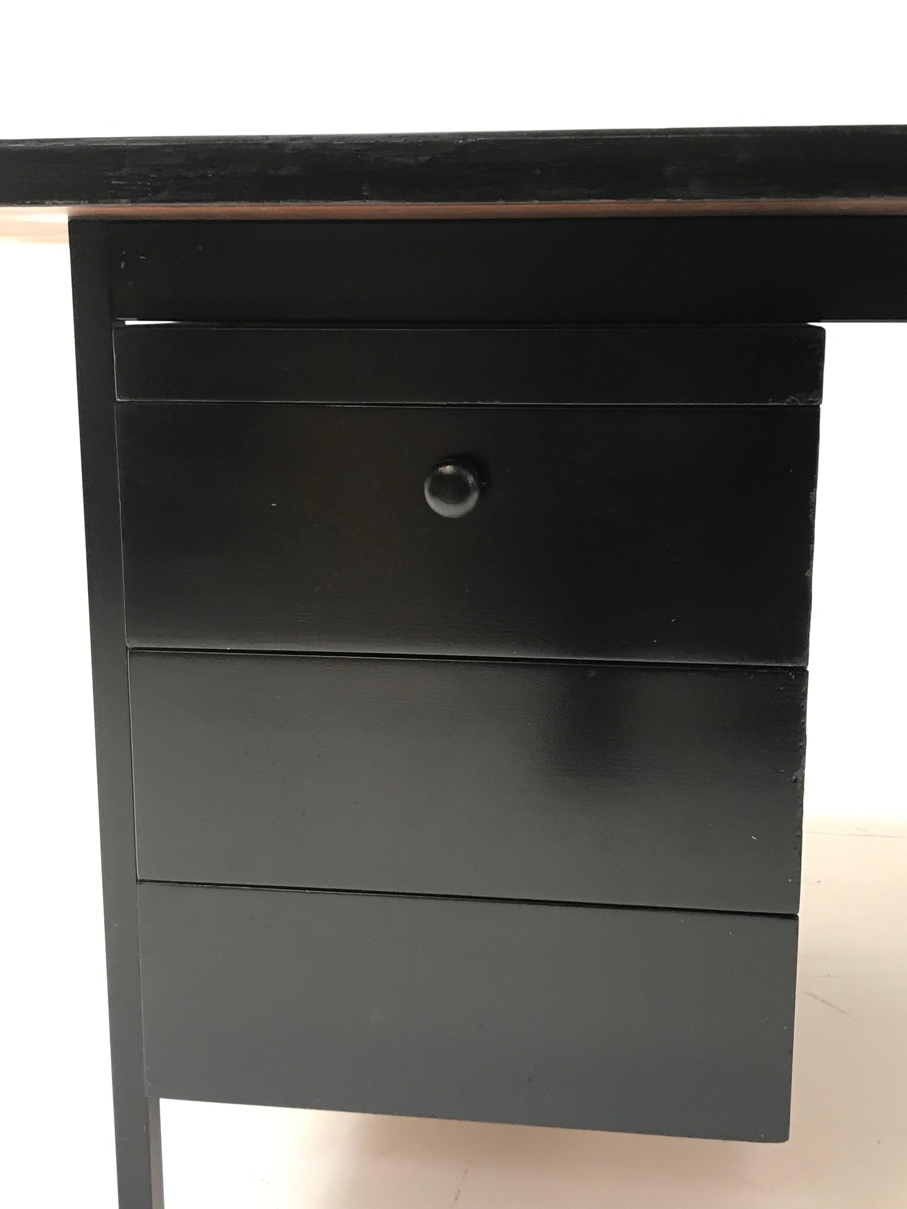 Mid-20th Century Florence Knoll Desk, Brown Top and Black Drawers