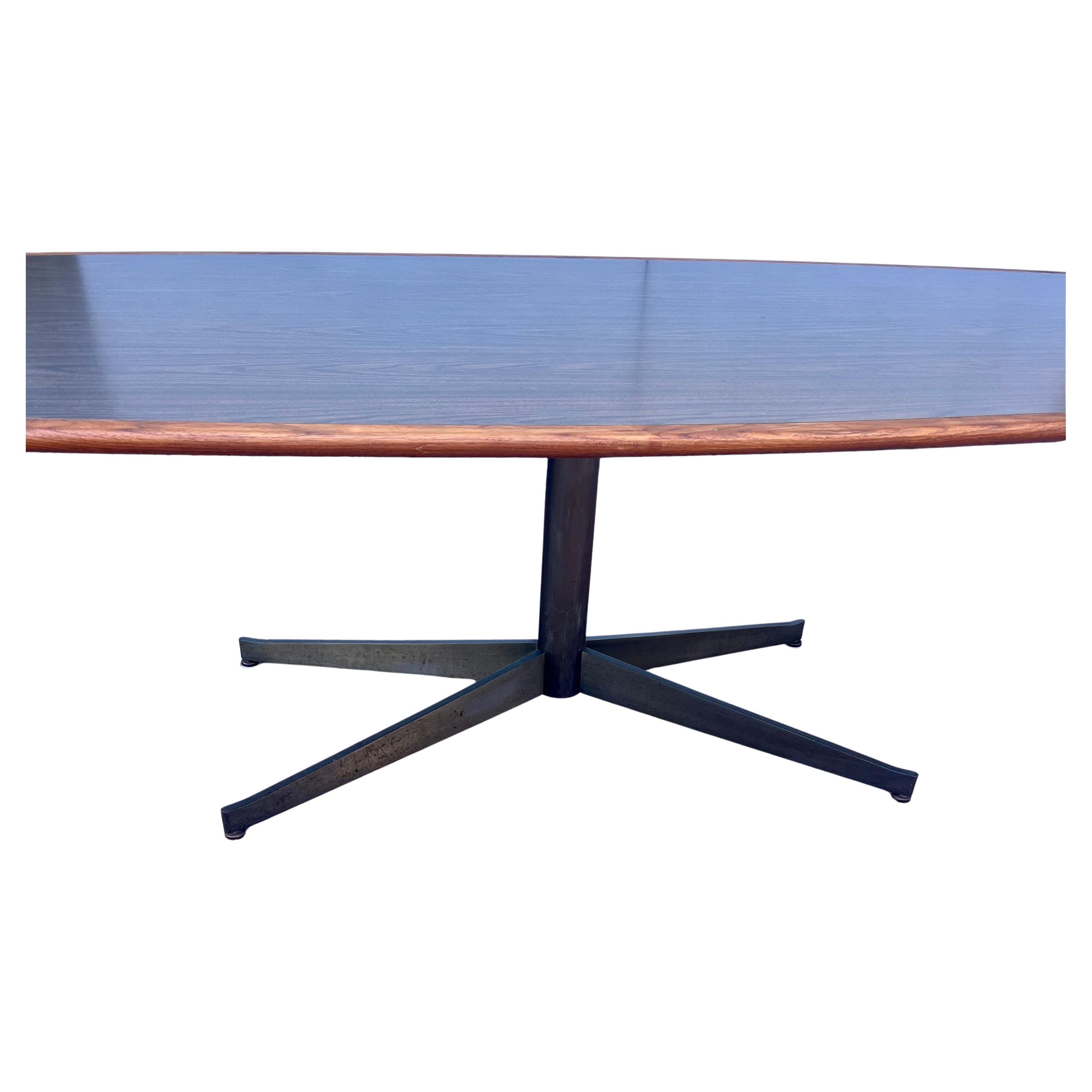 Mid-Century Modern Florence Knoll Dining Conference Desk Table Bronze Star Base X Large & Walnut For Sale