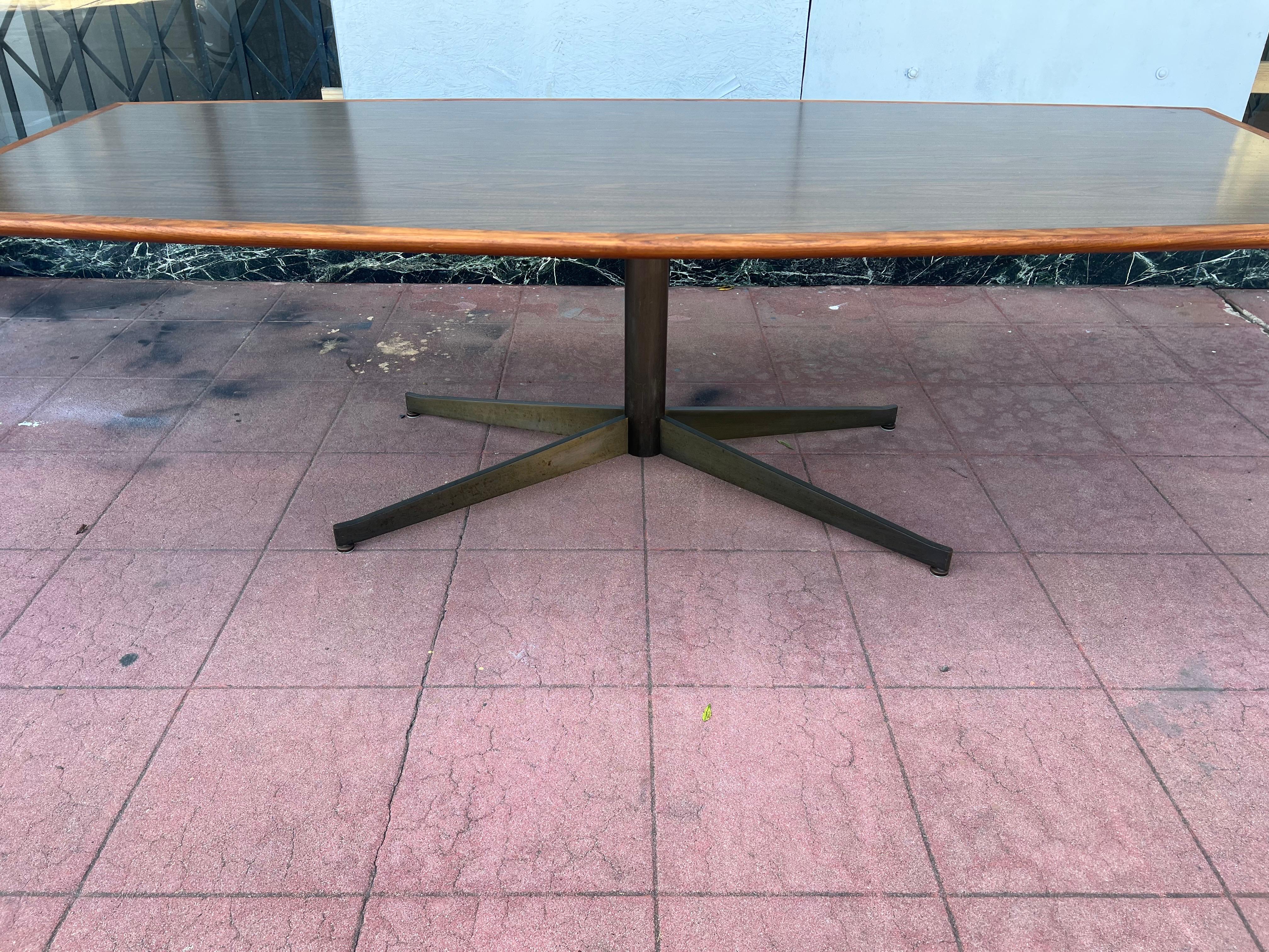 Laminate Florence Knoll Dining Conference Desk Table Bronze Star Base X Large & Walnut For Sale