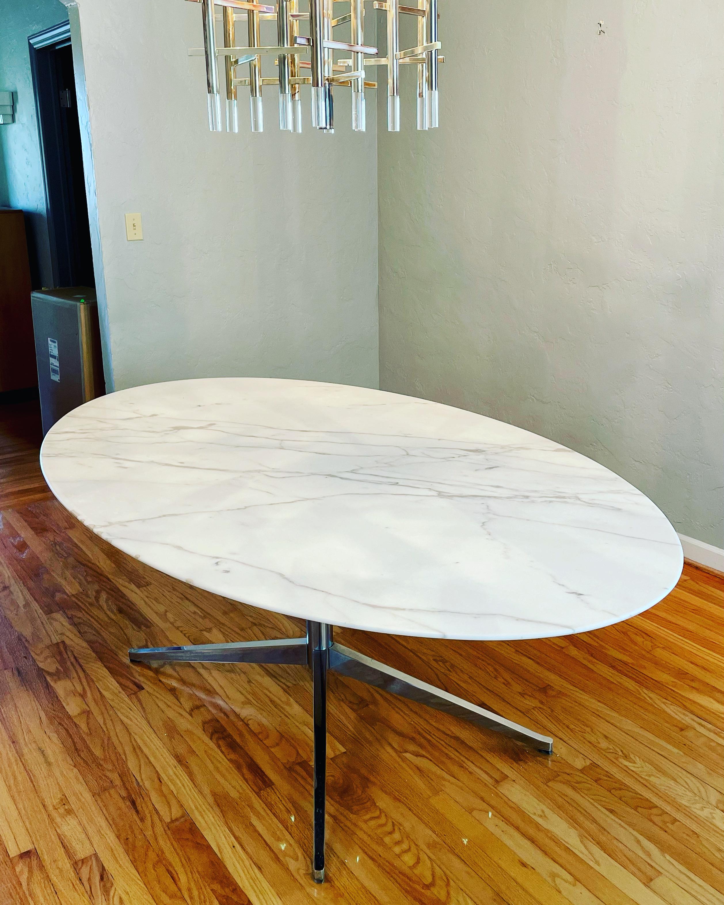 Mid-Century Modern Florence Knoll Dining or Conference Desk Table Chrome Star Base & Marble Top