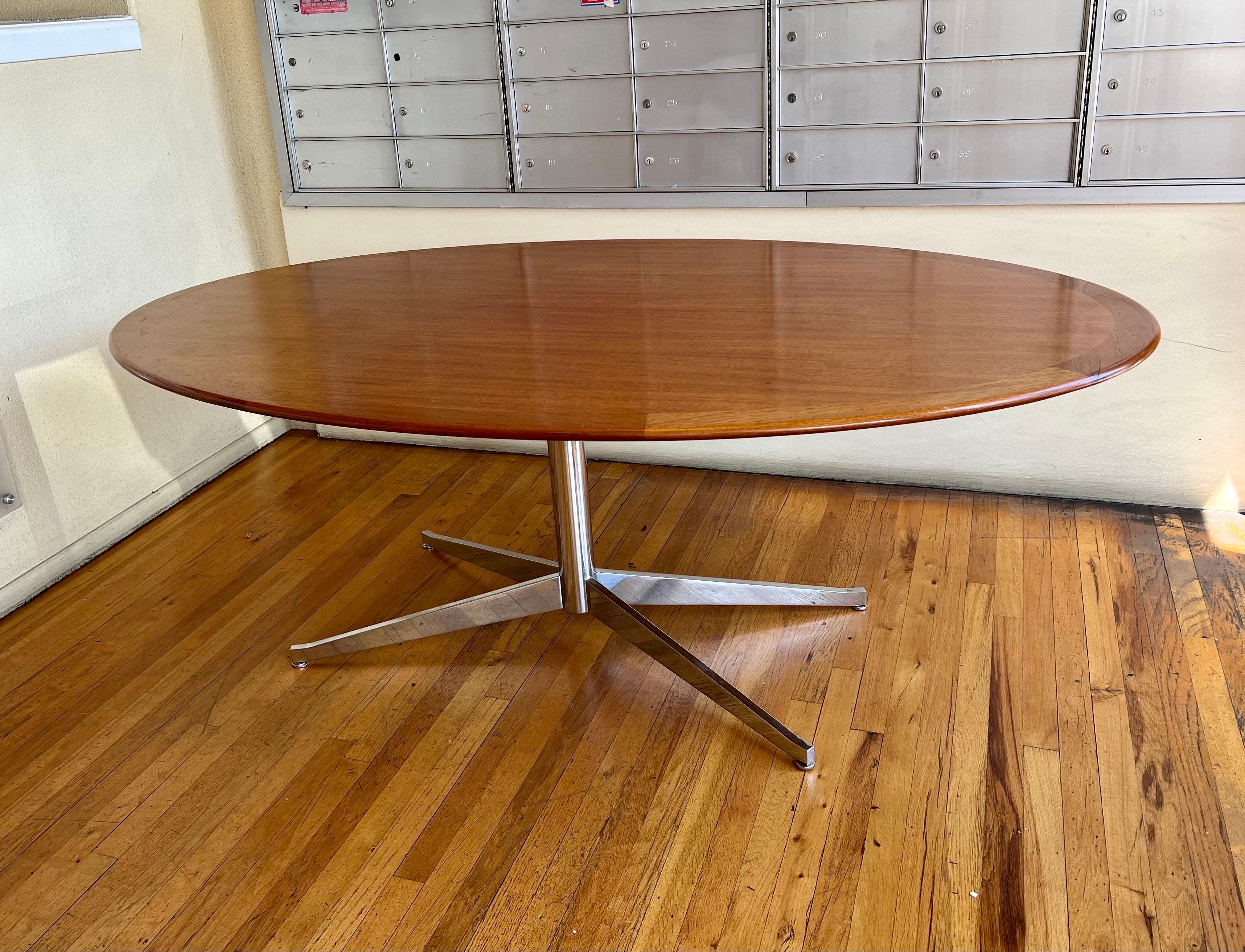 Mid-Century Modern Florence Knoll Dining or Conference Desk Table Chrome Star Base & Walnut