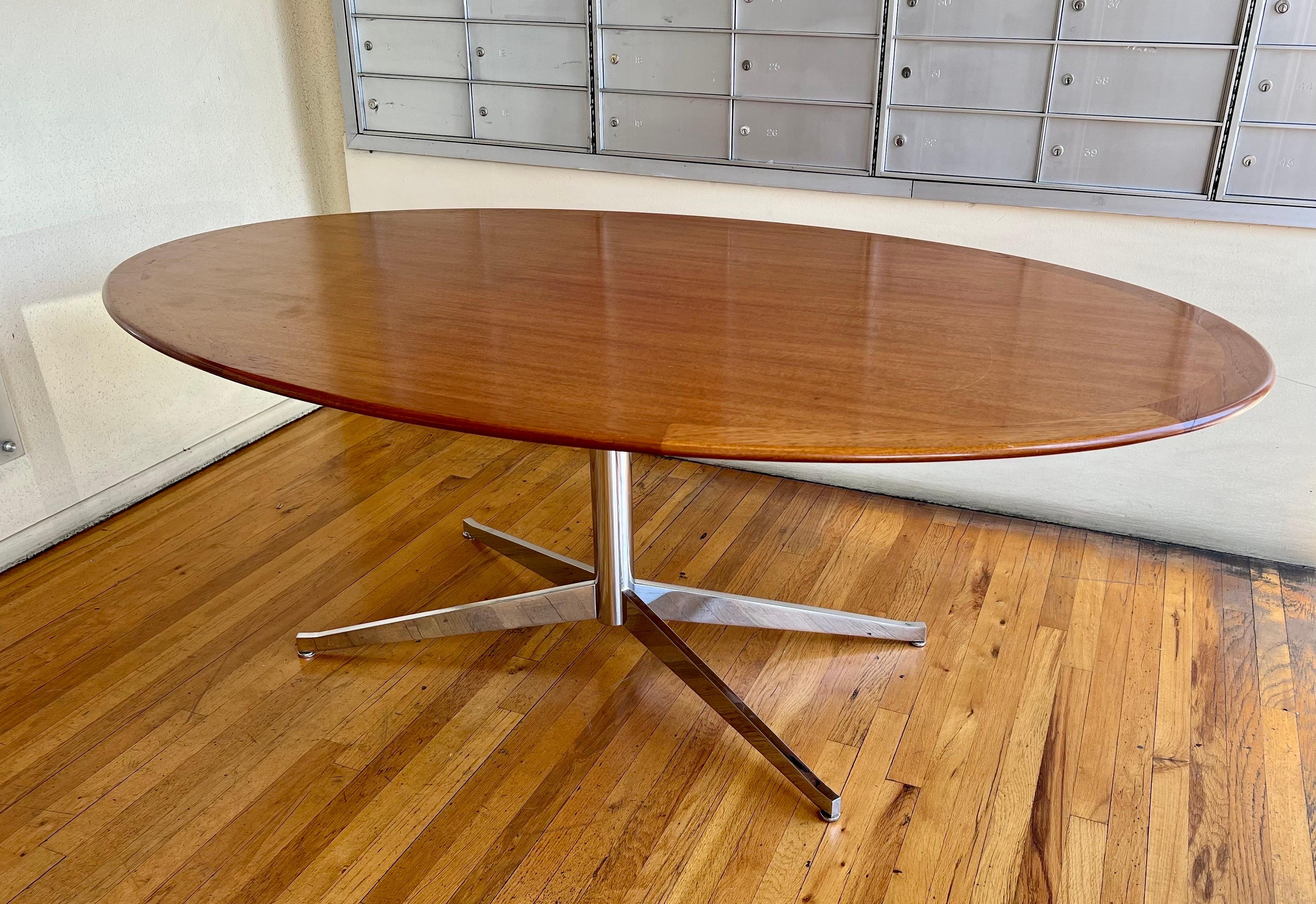 Florence Knoll Dining or Conference Desk Table Chrome Star Base & Walnut 1