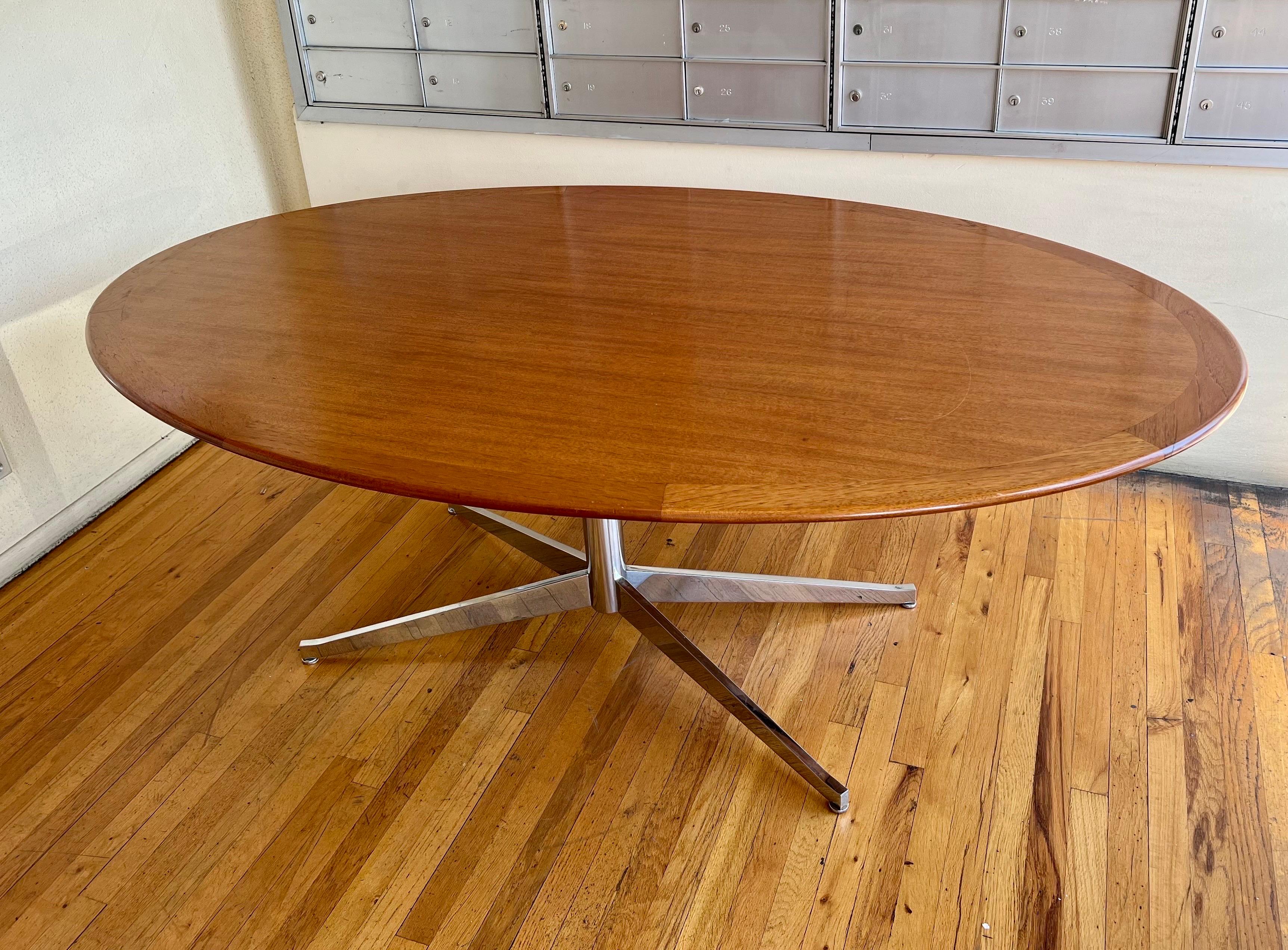 Florence Knoll Dining or Conference Desk Table Chrome Star Base & Walnut 2