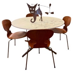 Florence Knoll Dining Round Table Chrome Star Base & Marble Top