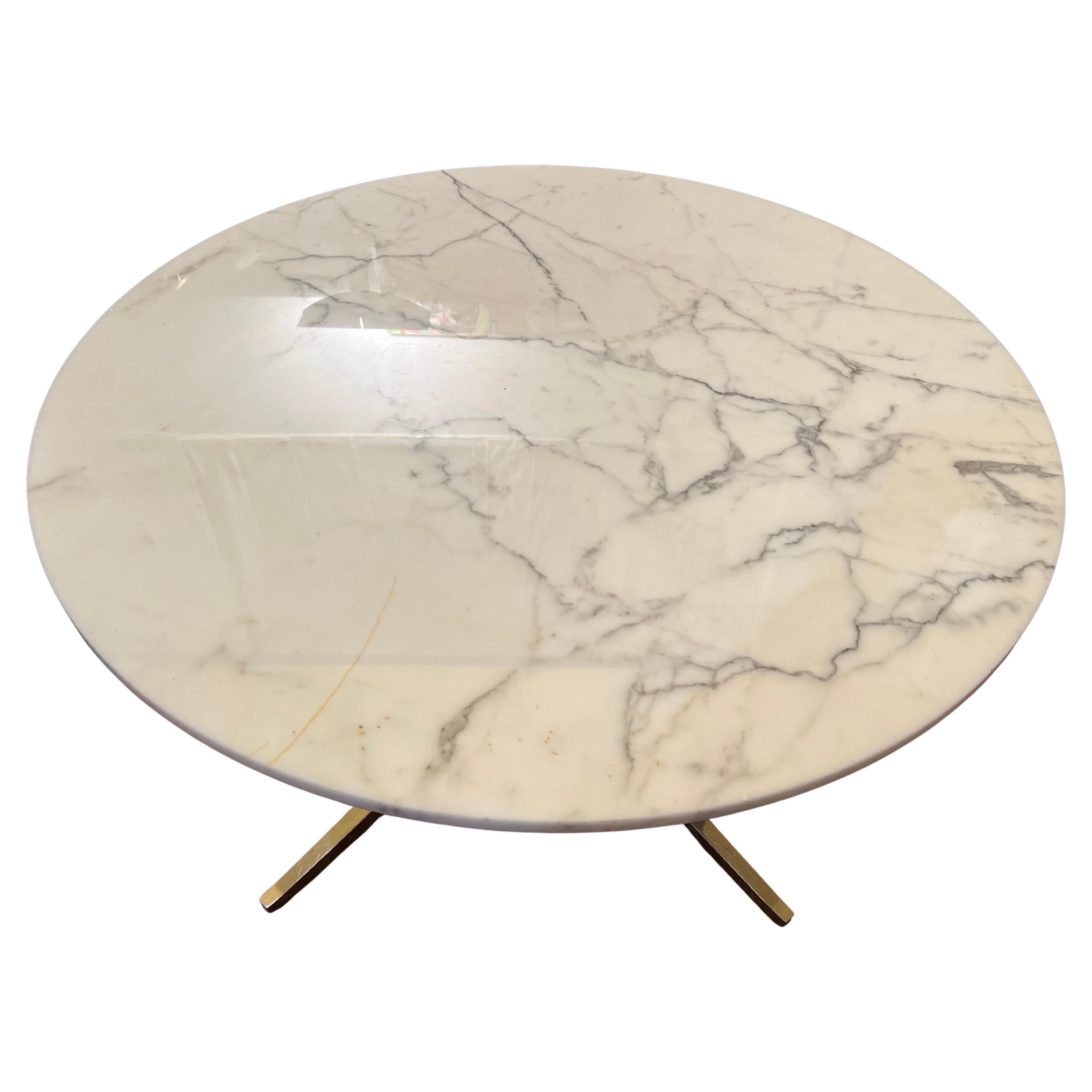 Mid-Century Modern Florence Knoll Dining Round Table Chrome Star Base & Marble Top For Sale