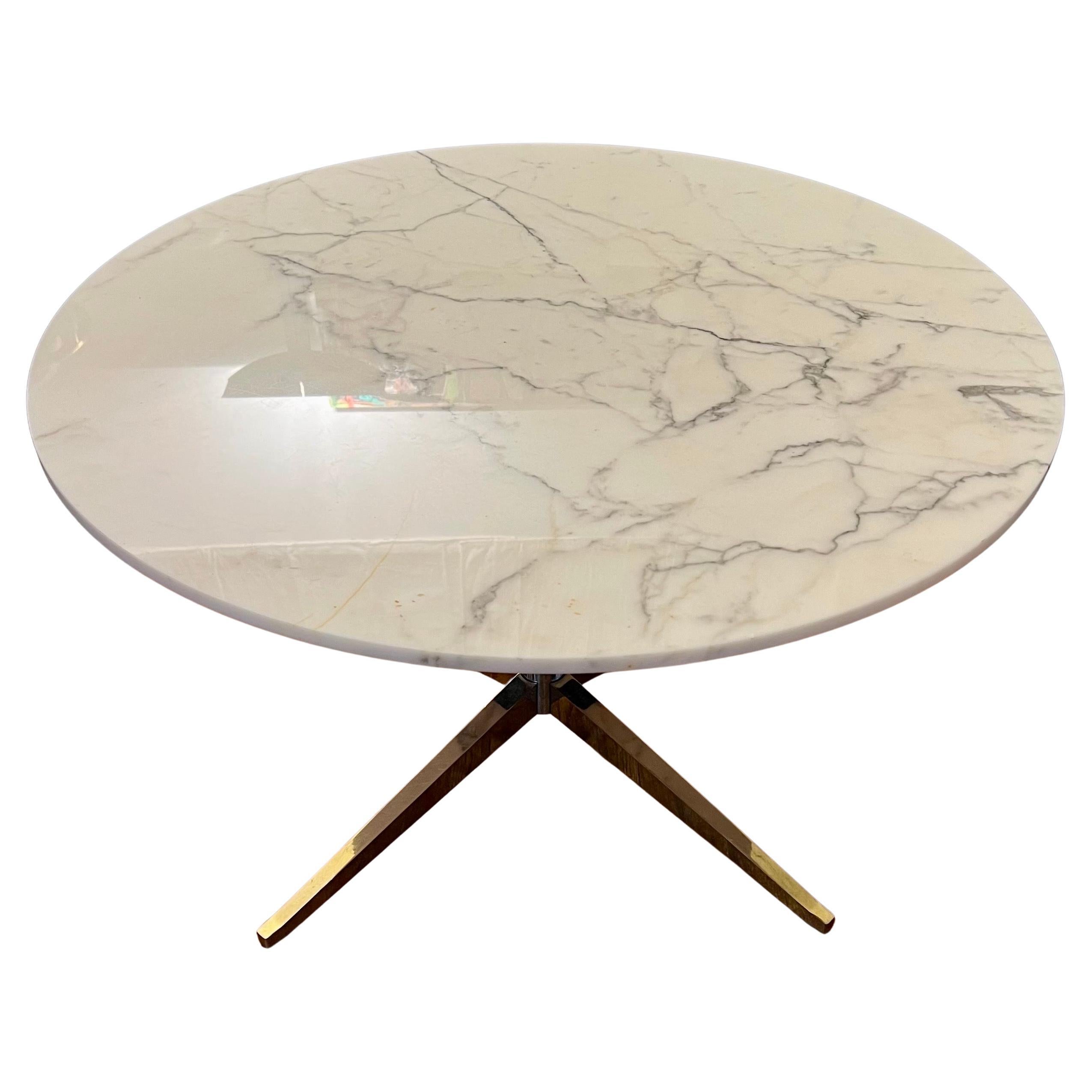 American Florence Knoll Dining Round Table Chrome Star Base & Marble Top For Sale