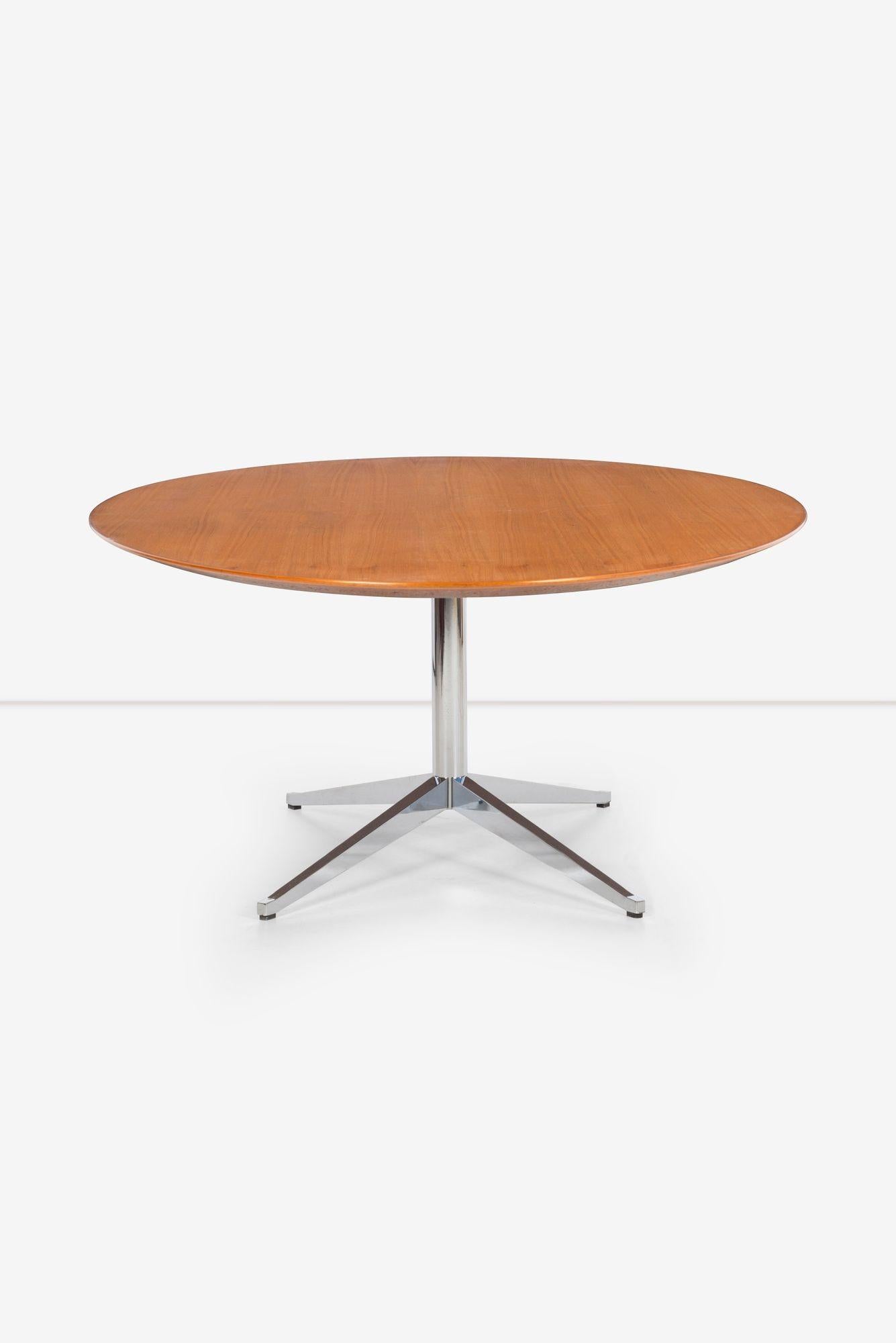 American Florence Knoll Dining Table with Cherry Wood Beveled Edge Top For Sale