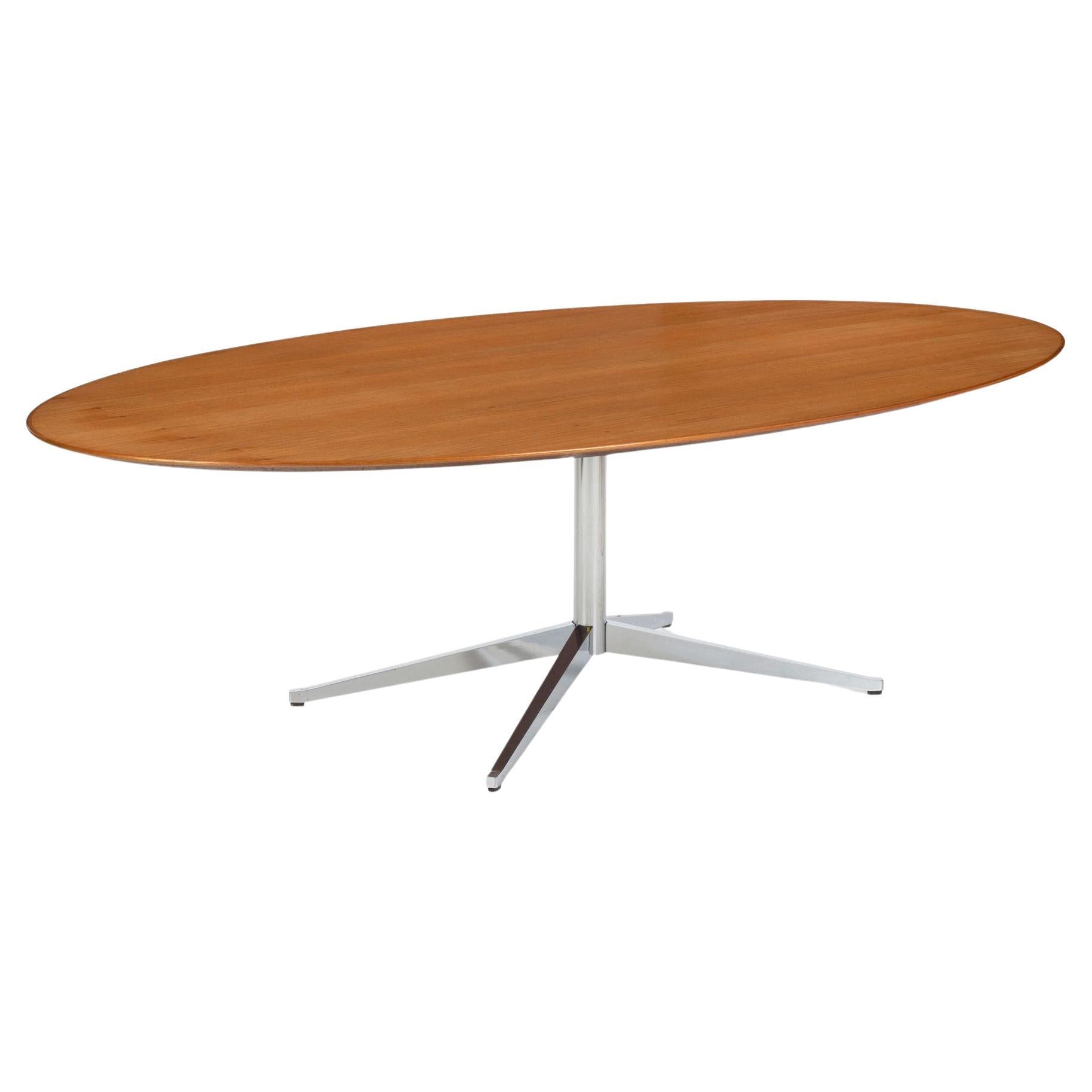 Florence Knoll Dining Table with Cherry Wood Beveled Edge Top For Sale