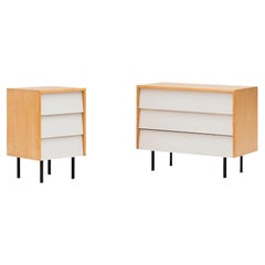 Florence Knoll Drawer cabinets in birch with white fronts, USA, 1950's