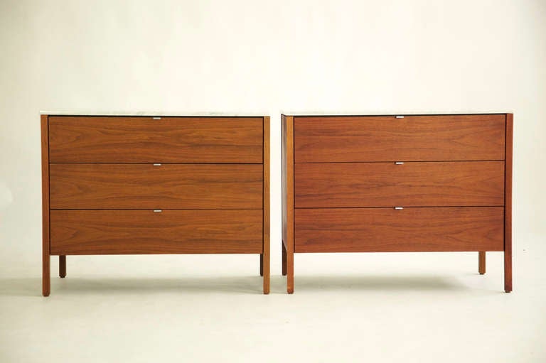 Florence Knoll for Knoll International, pair of dressers.
Featuring four drawer, chrome-plated 