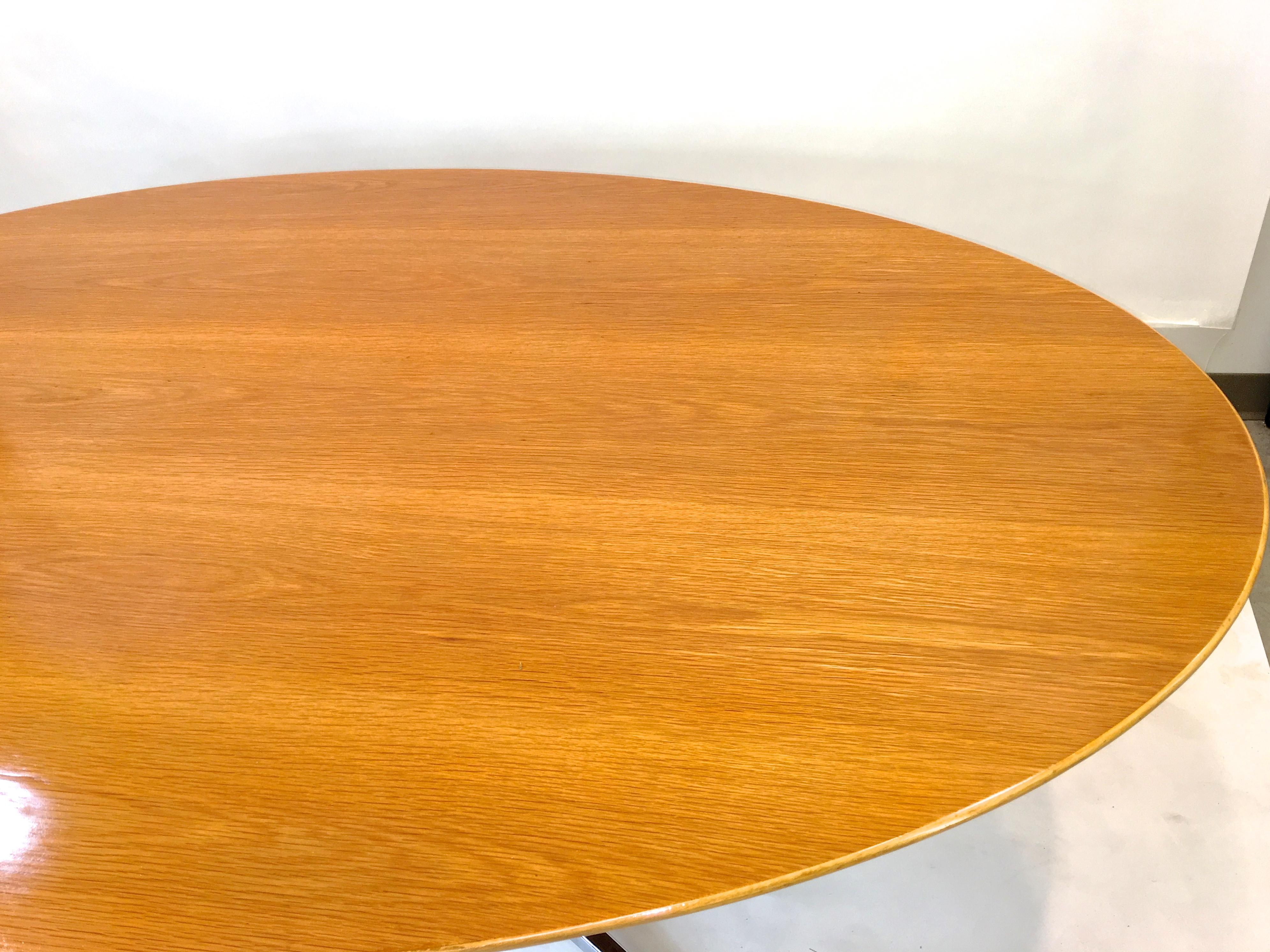 Florence Knoll Elliptical Oval Oak Table on Chrome X Base 3