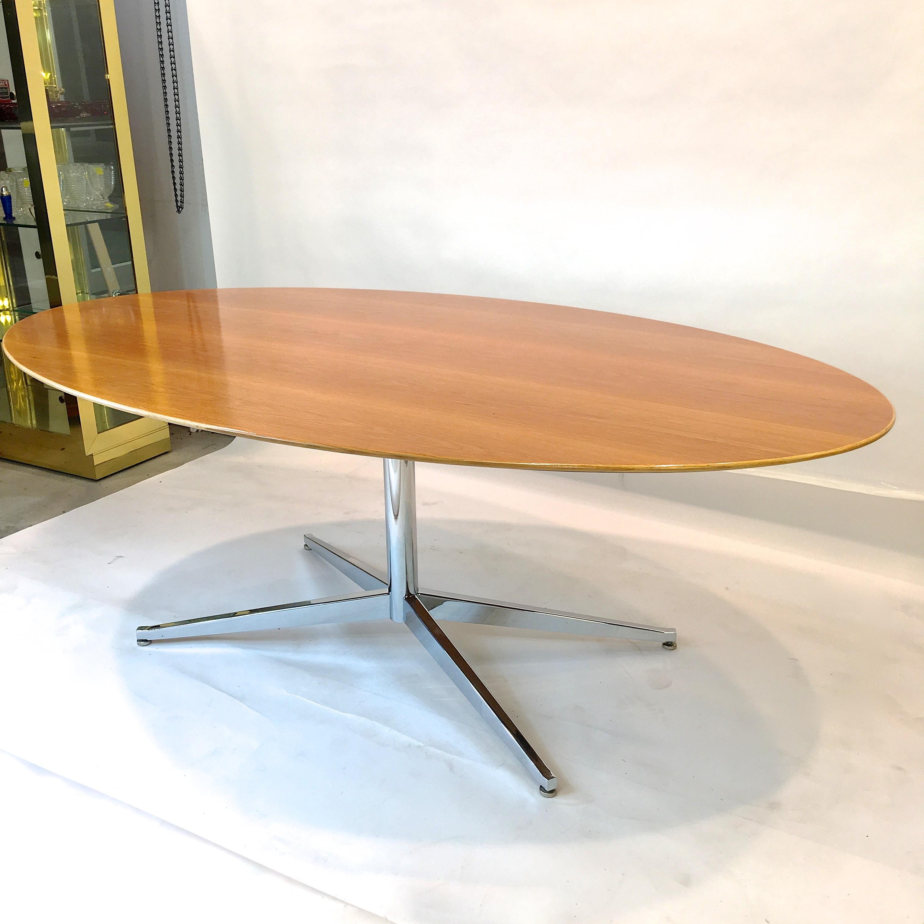Florence Knoll Elliptical Oval Oak Table on Chrome X Base 4