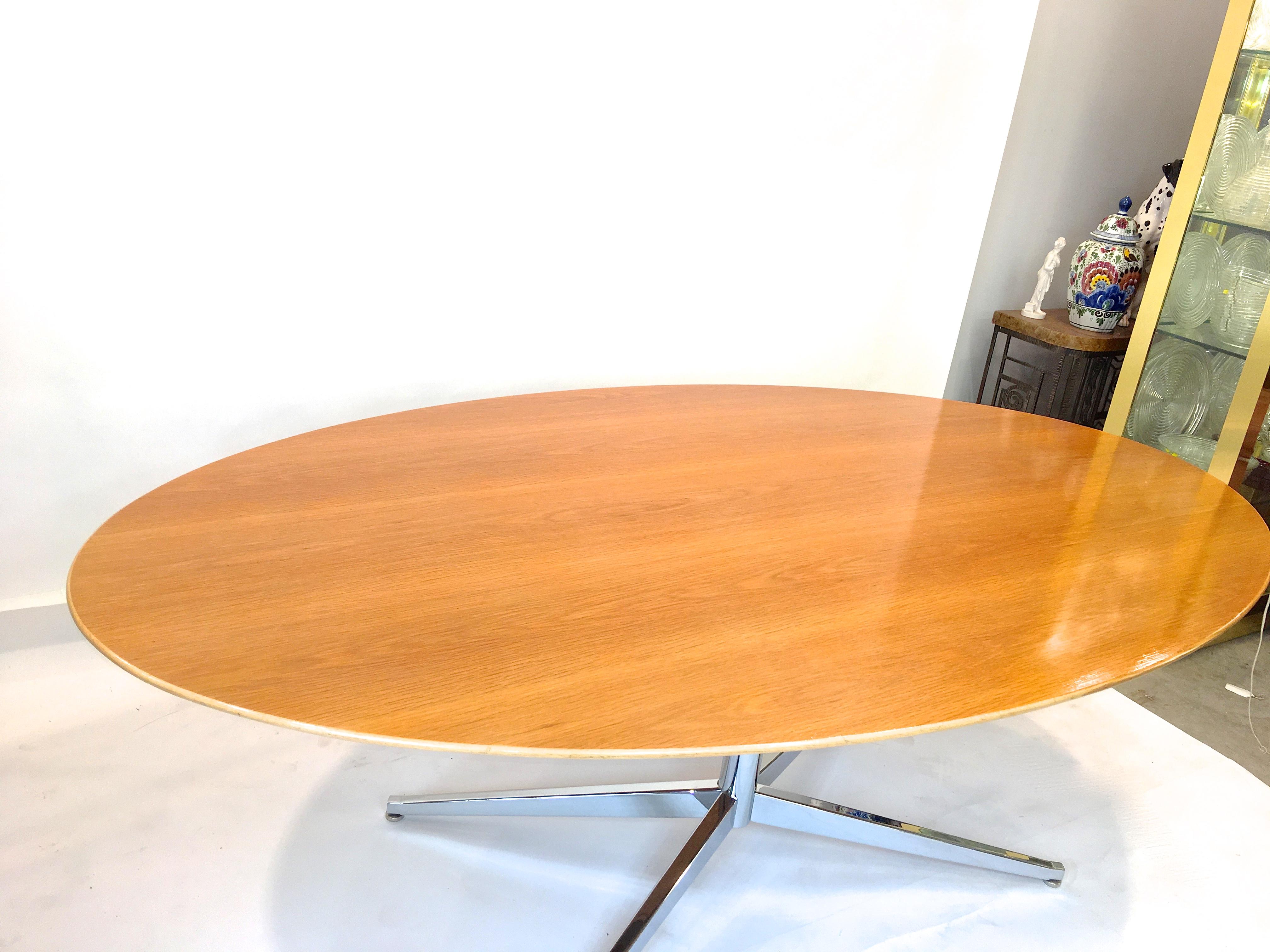 Florence Knoll Elliptical Oval Oak Table on Chrome X Base 6