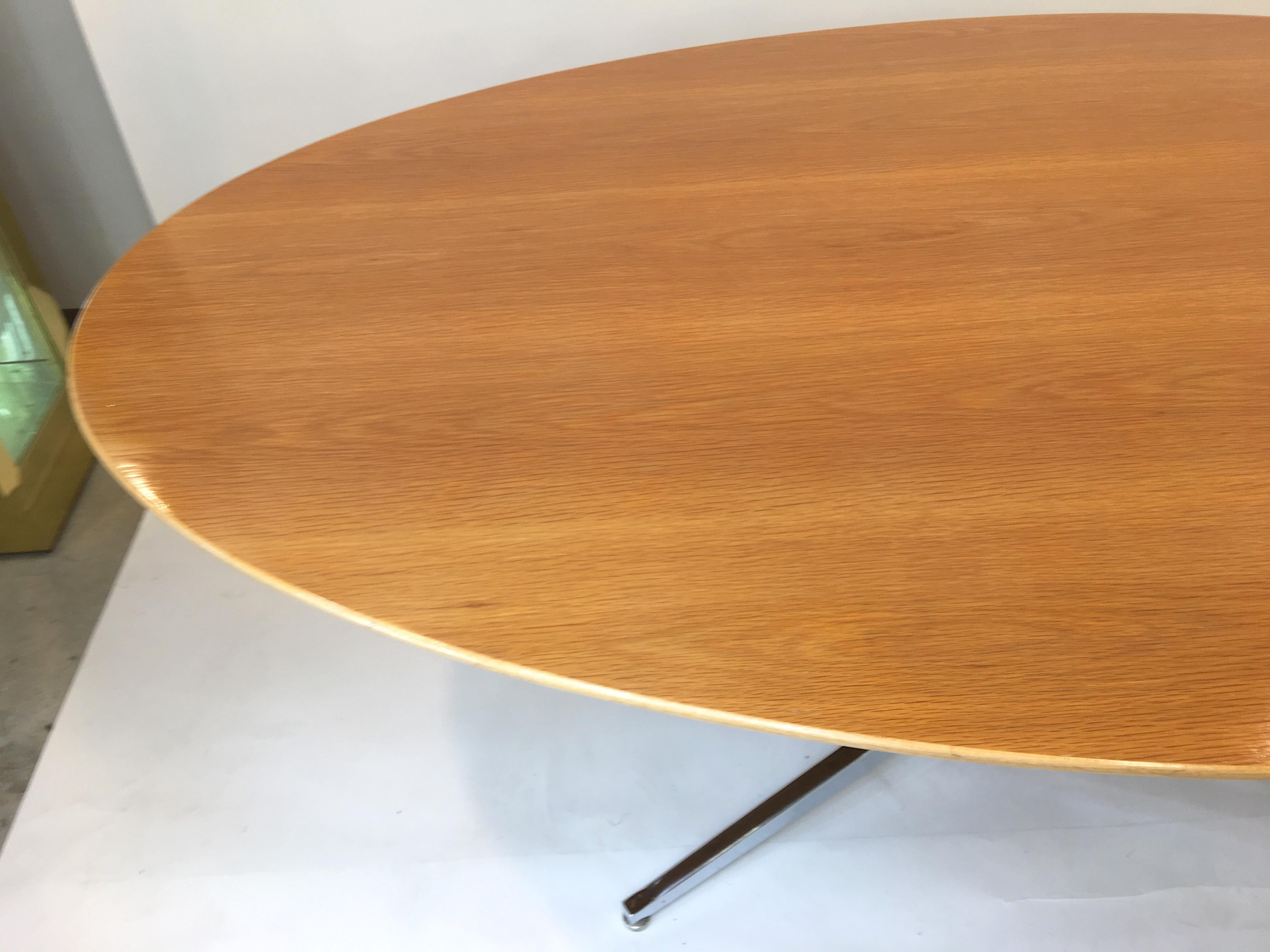 Florence Knoll Elliptical Oval Oak Table on Chrome X Base 7
