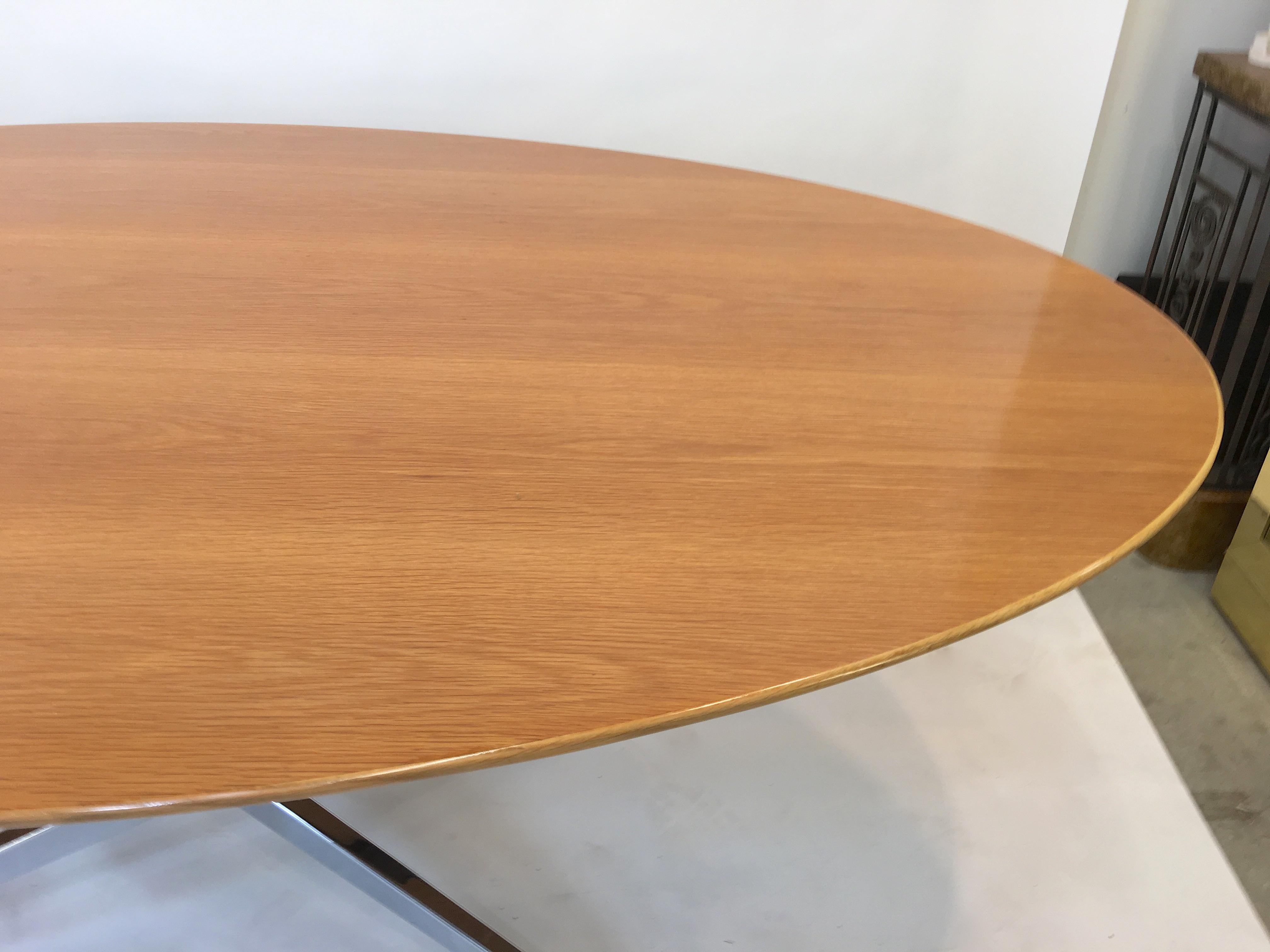 Florence Knoll Elliptical Oval Oak Table on Chrome X Base 8