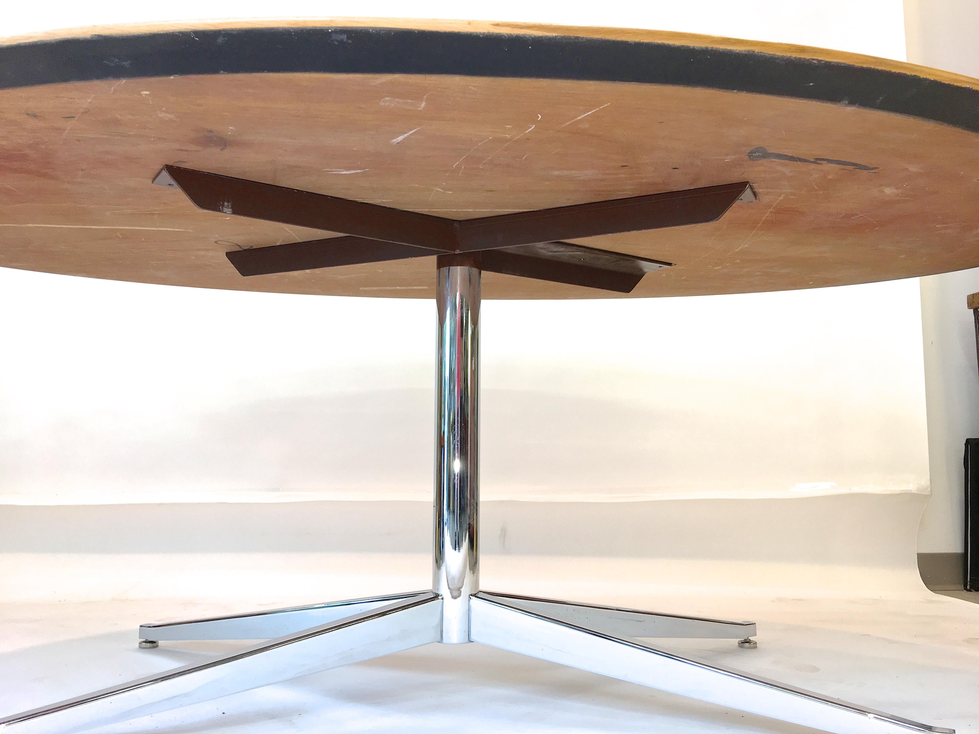 Florence Knoll Elliptical Oval Oak Table on Chrome X Base 9