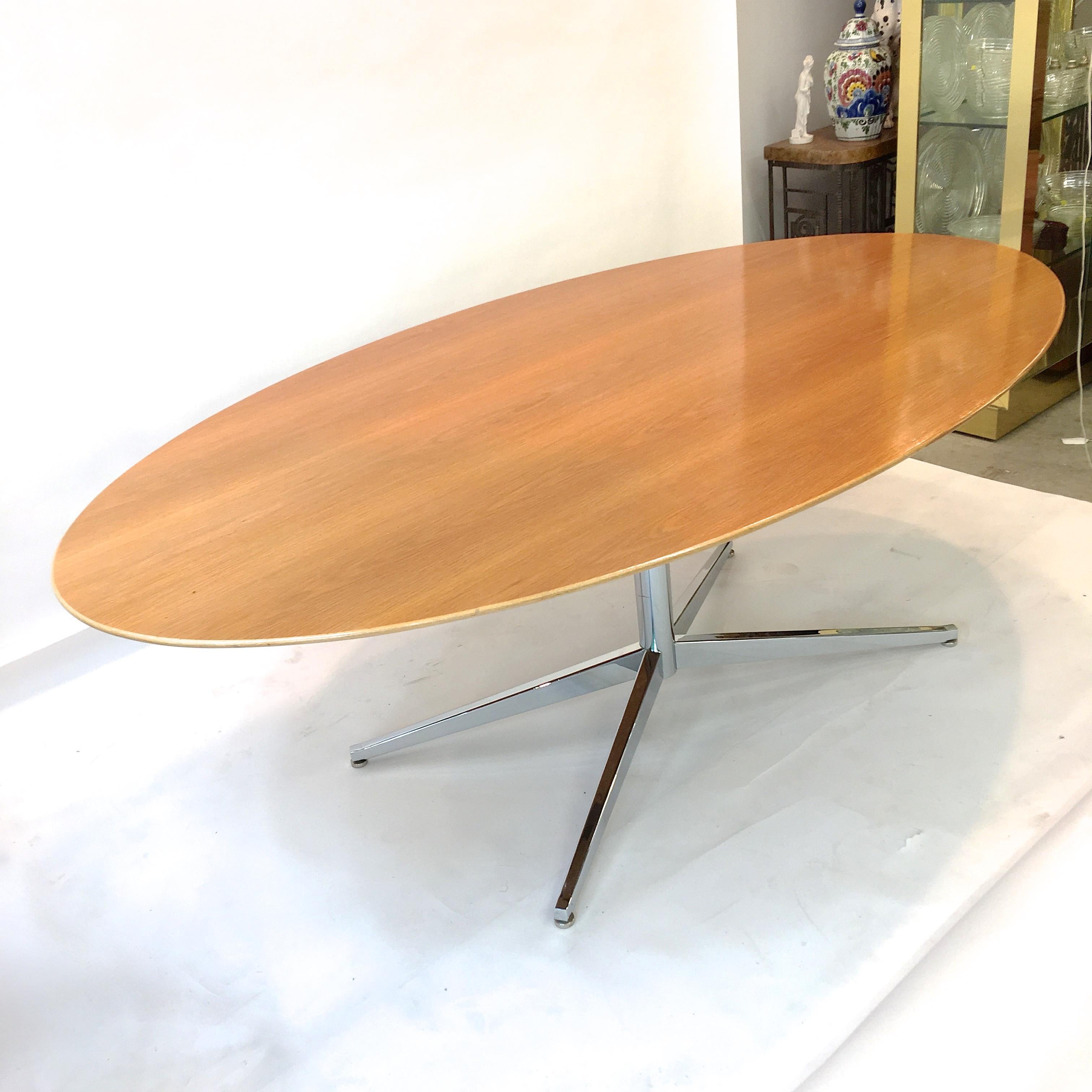Florence Knoll Elliptical Oval Oak Table on Chrome X Base 11