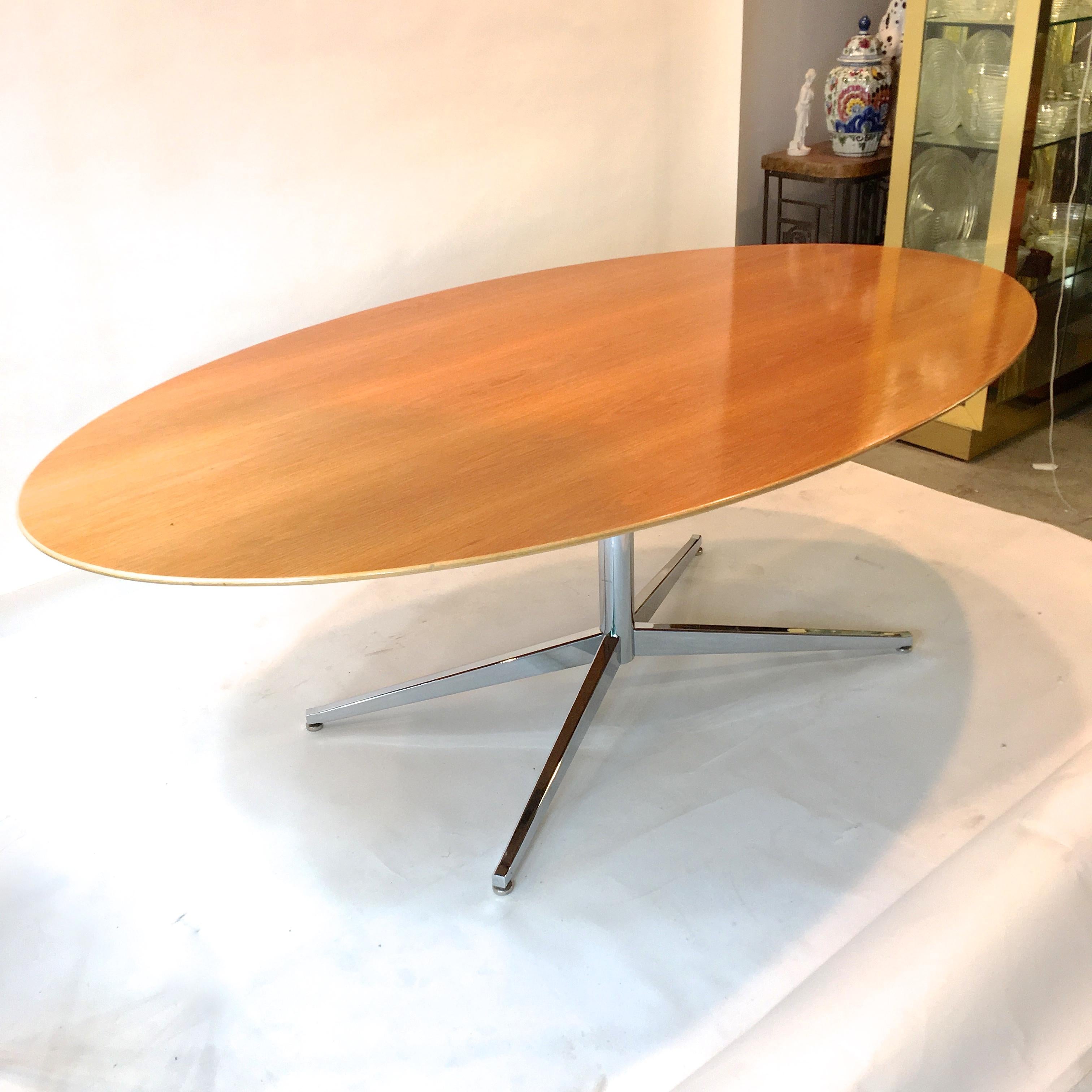 Florence Knoll Elliptical Oval Oak Table on Chrome X Base 12