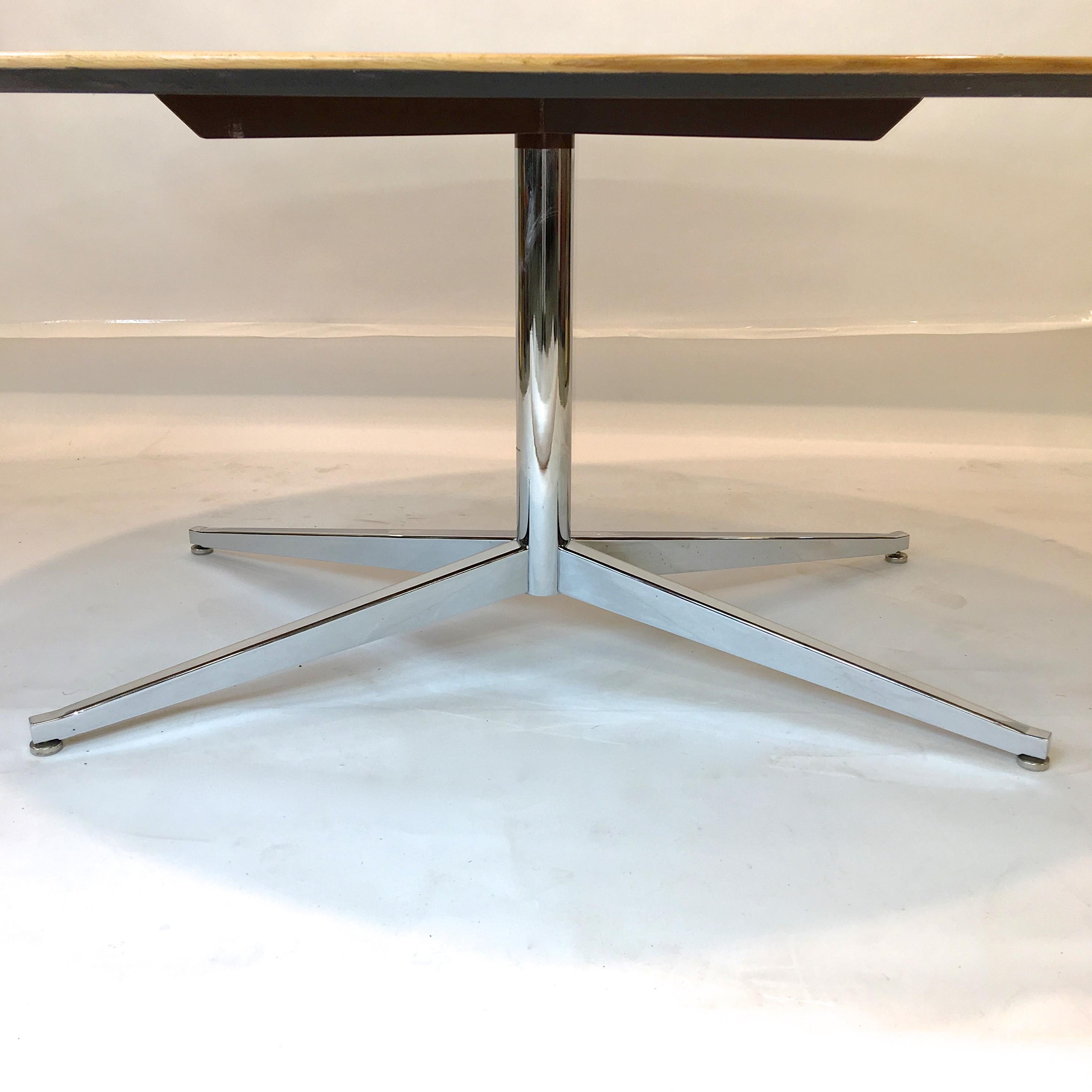 American Florence Knoll Elliptical Oval Oak Table on Chrome X Base