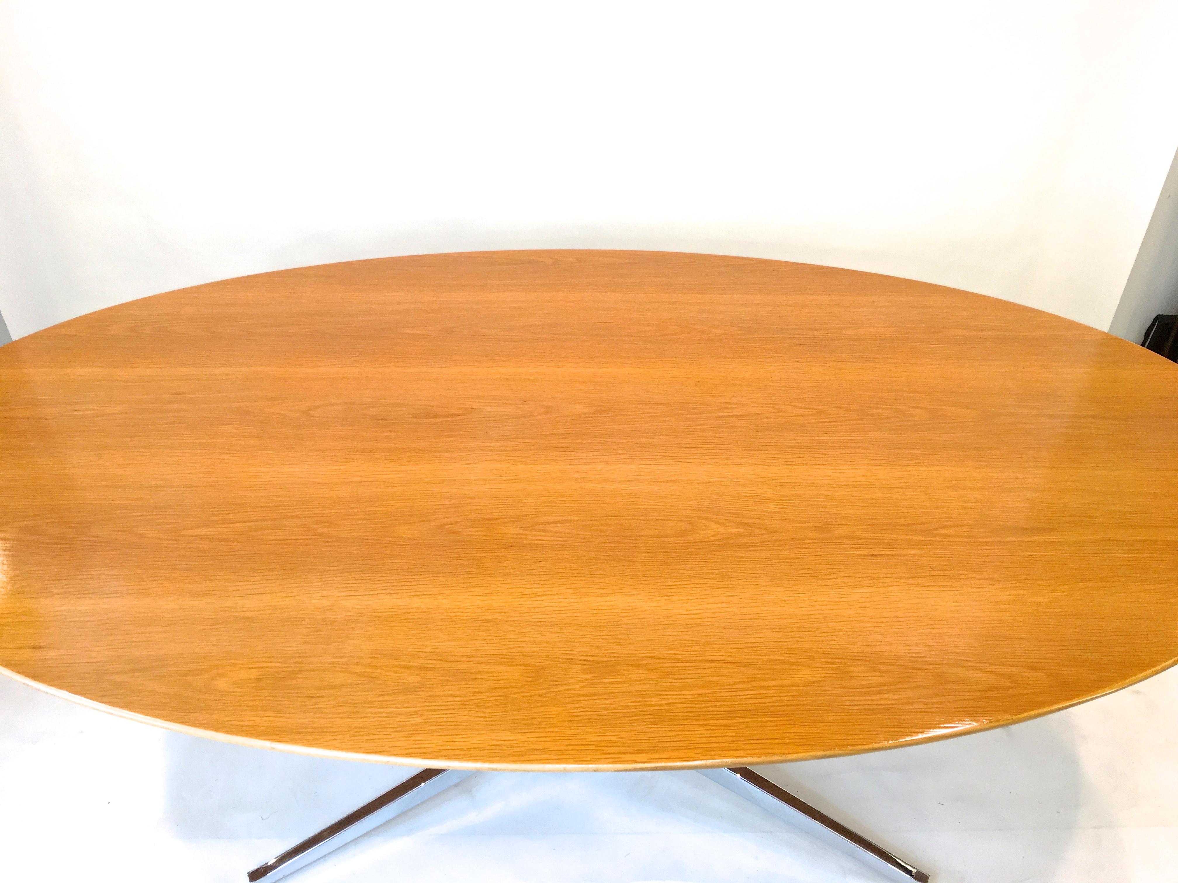 Florence Knoll Elliptical Oval Oak Table on Chrome X Base 1