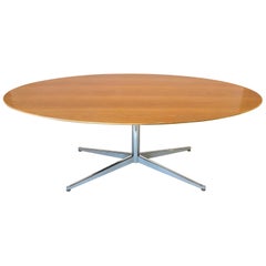 Florence Knoll Elliptical Oval Oak Table on Chrome X Base