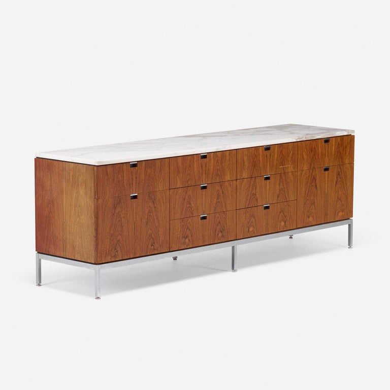 Made by: Knoll Associates, USA, 1961

Material: rosewood, marble, chrome-plated steel

Size: 74.5 W × 17.75 D × 25.75 H in

Cabinet features ten drawers.